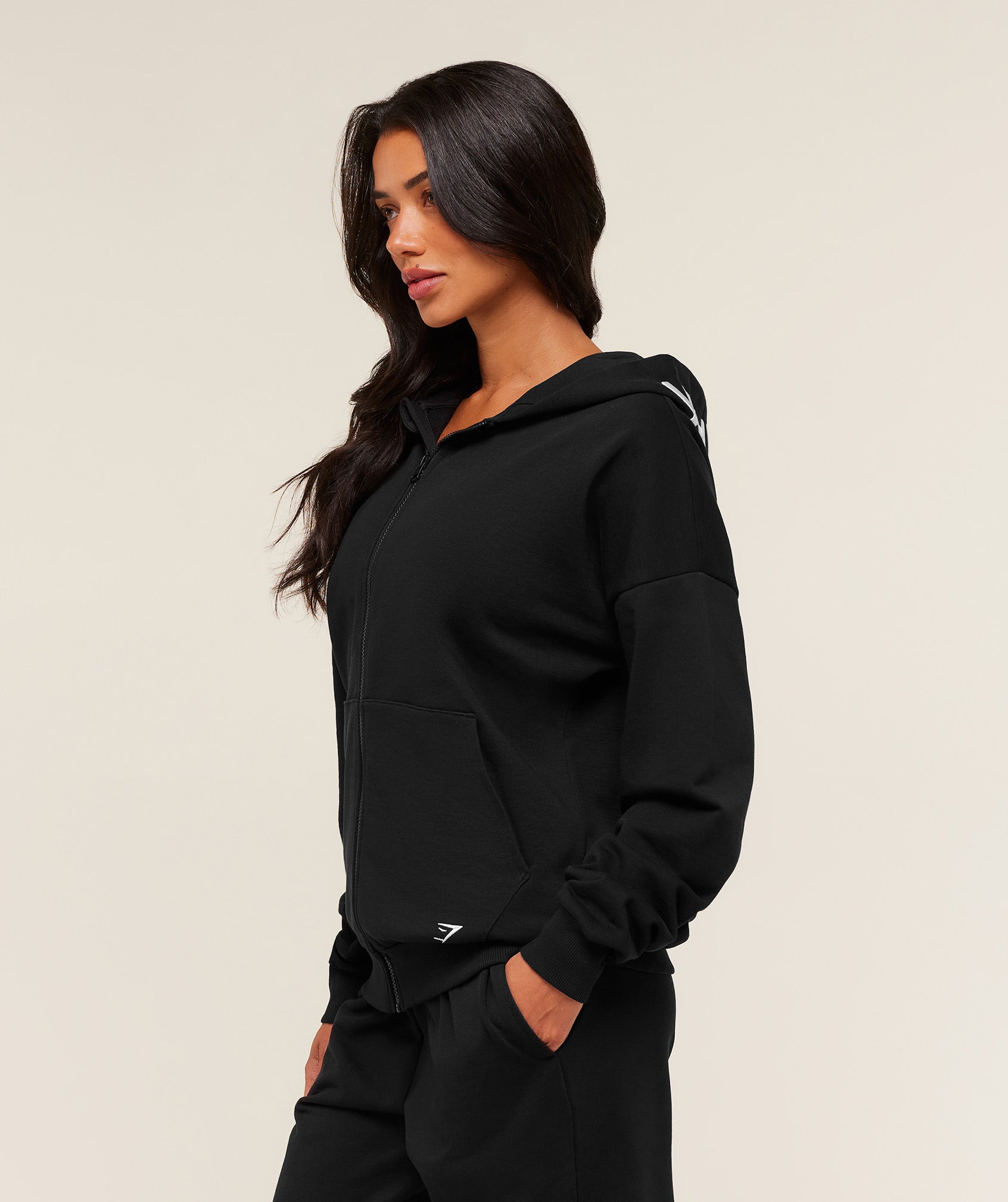 Women's Gymshark Embroidered Zip Up Hoodie Black