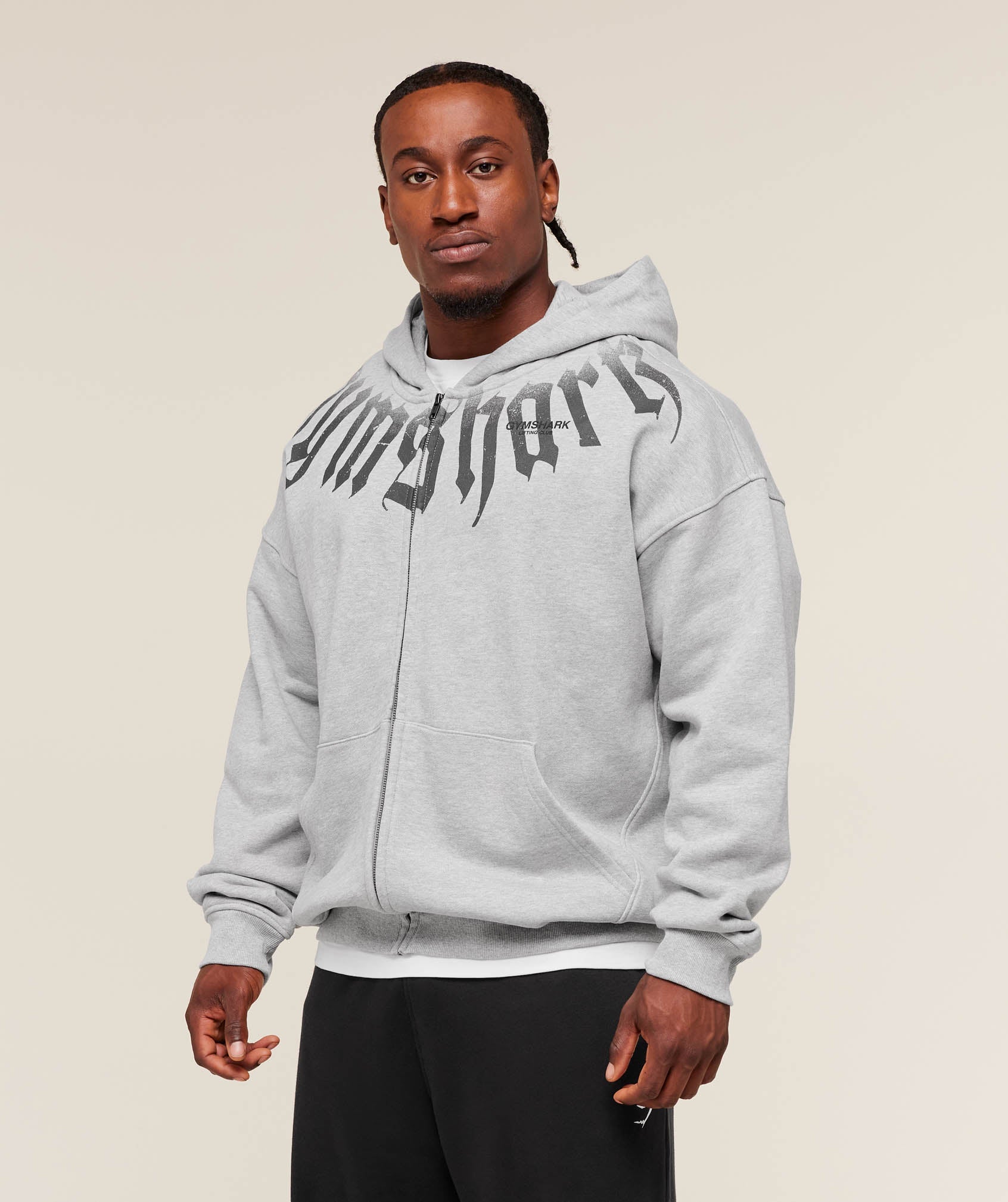 Gymshark Fade Graphic Zip Up Hoodie Light Grey Core Marl