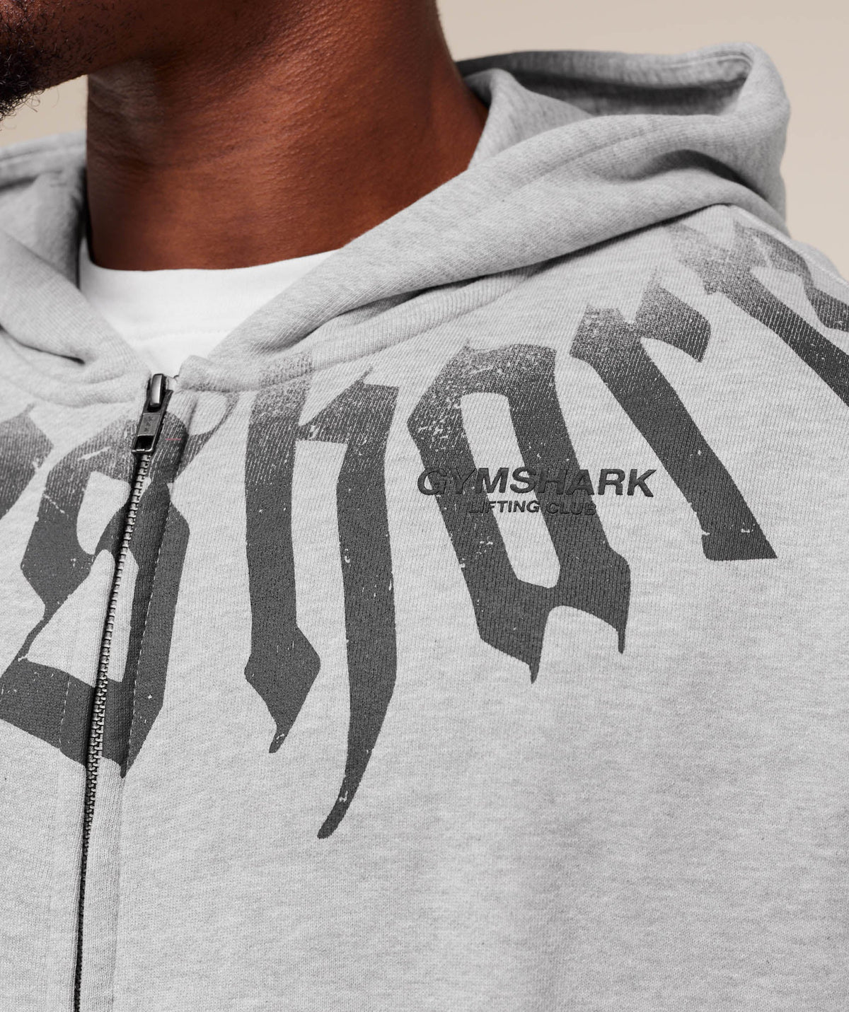 Gymshark Fade Graphic Zip Up Hoodie Light Grey Core Marl