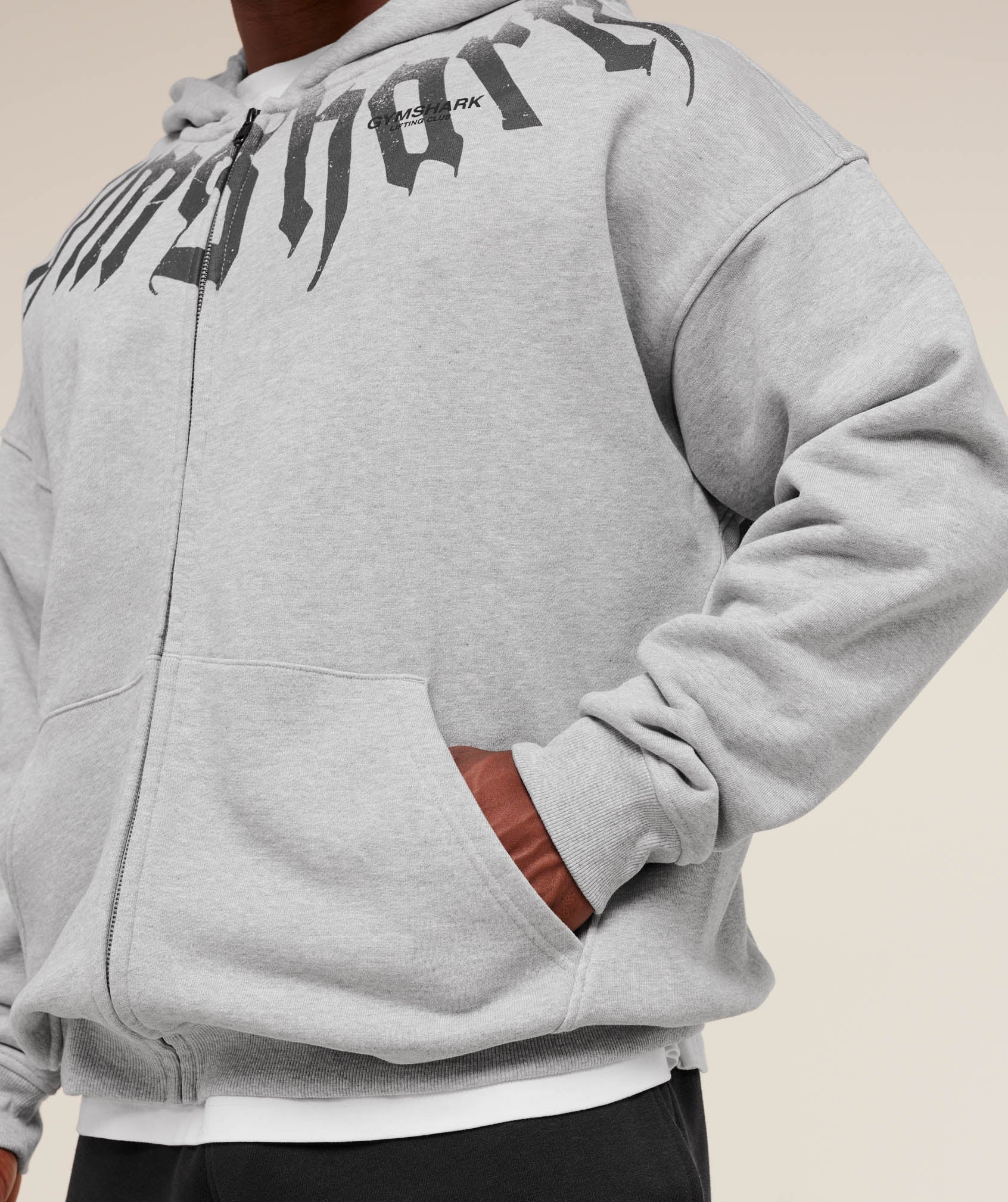Gymshark Fade Graphic Zip Up Hoodie Light Grey Core Marl