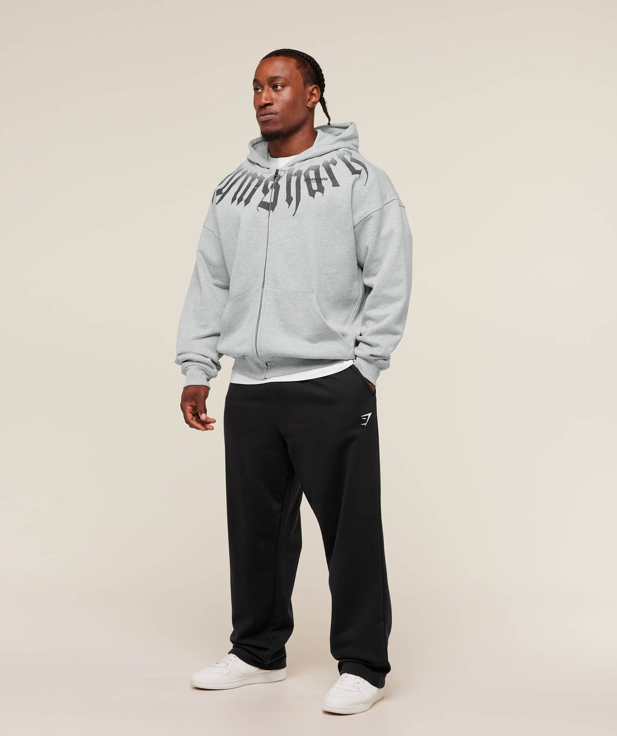 Gymshark Fade Graphic Zip Up Hoodie Light Grey Core Marl
