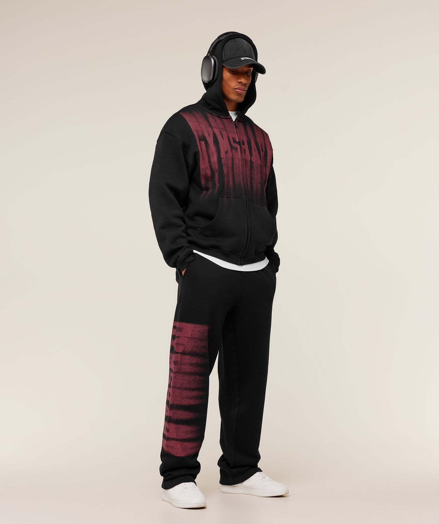 Gymshark Fade Graphic Zip Through Hoodie Black