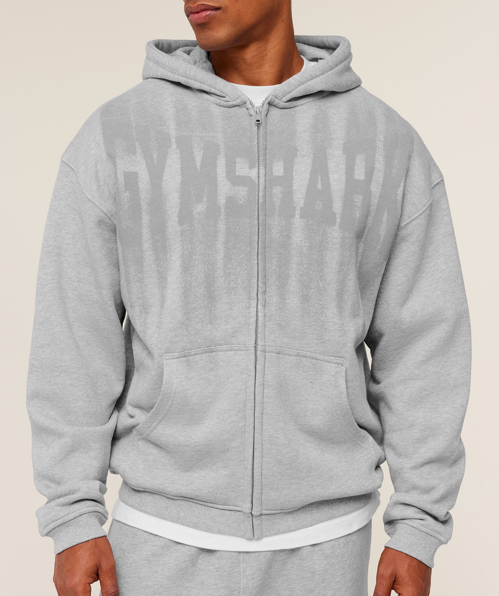 Gymshark Fade Graphic Zip Through Hoodie Light Grey Core Marl