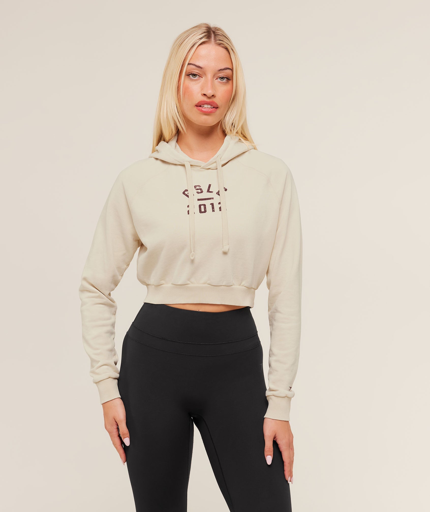 Women's Gymshark Lifting Club 2012 Graphic Cropped Hoodie Stone Beige