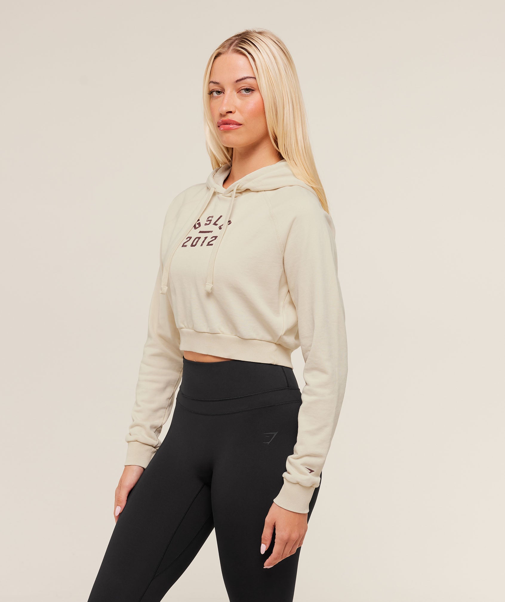 Women's Gymshark Lifting Club 2012 Graphic Cropped Hoodie Stone Beige