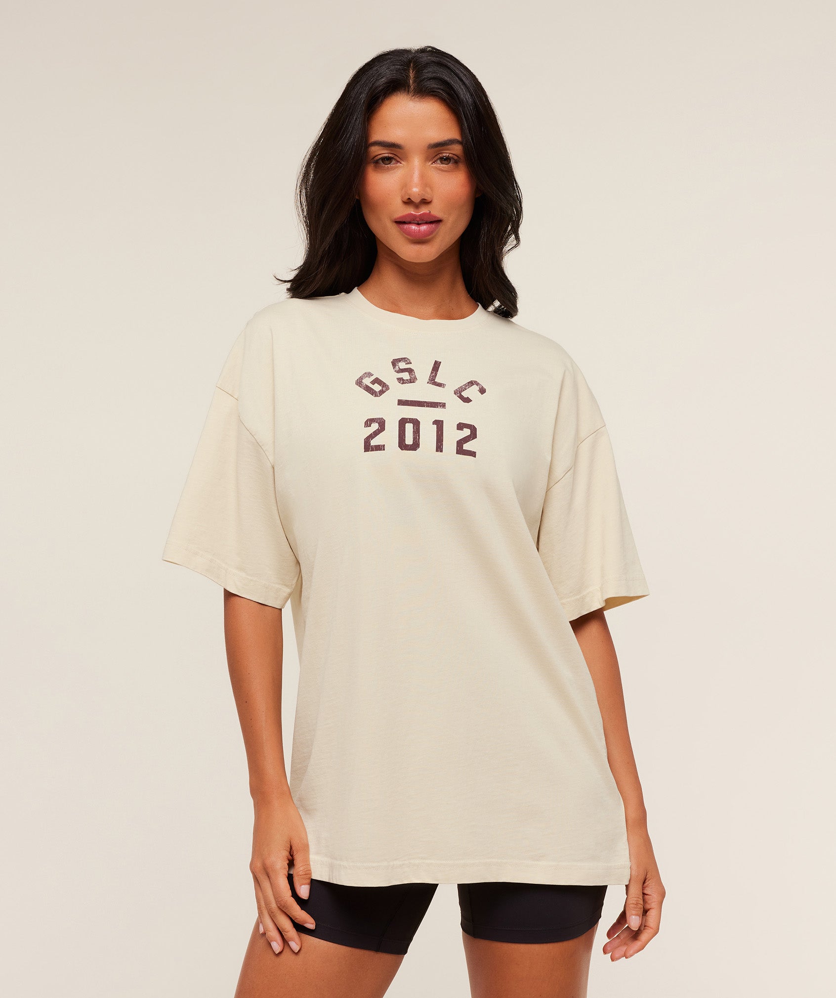 Women's Gymshark Lifting Club 2012 Graphic Short Sleeve T-Shirt Stone Beige