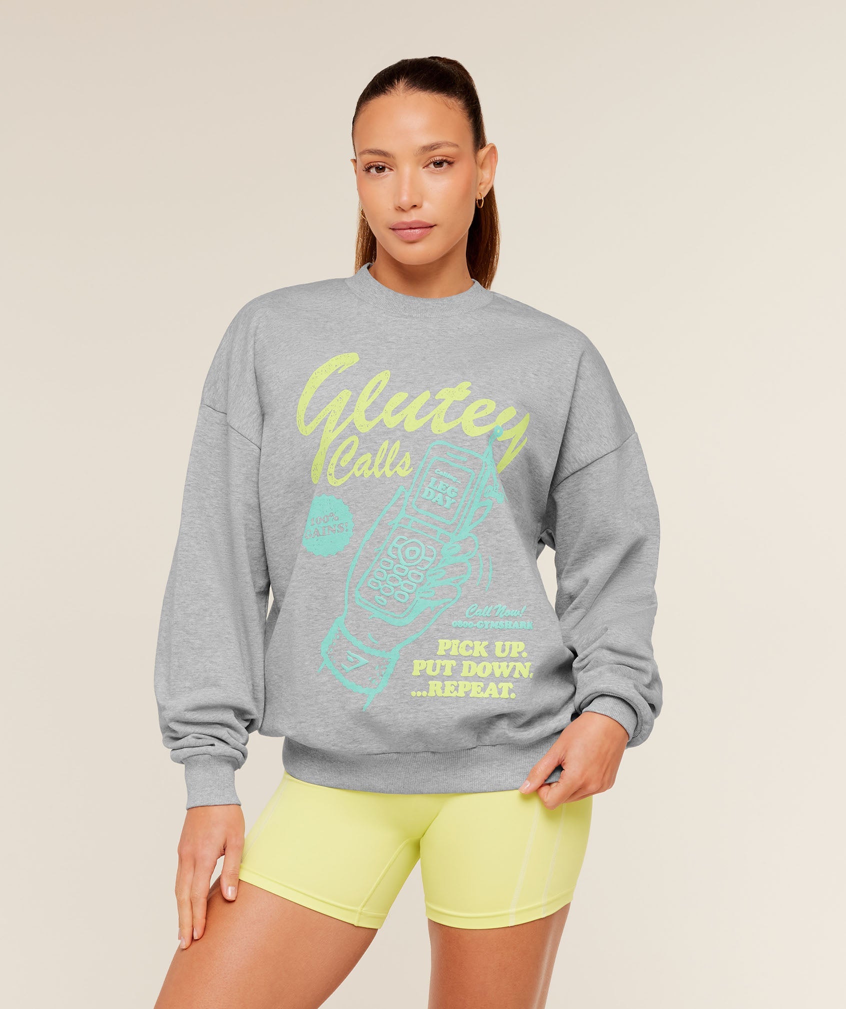 Women's Gymshark Glutey Calls Graphic Sweatshirt Light Grey Core Marl
