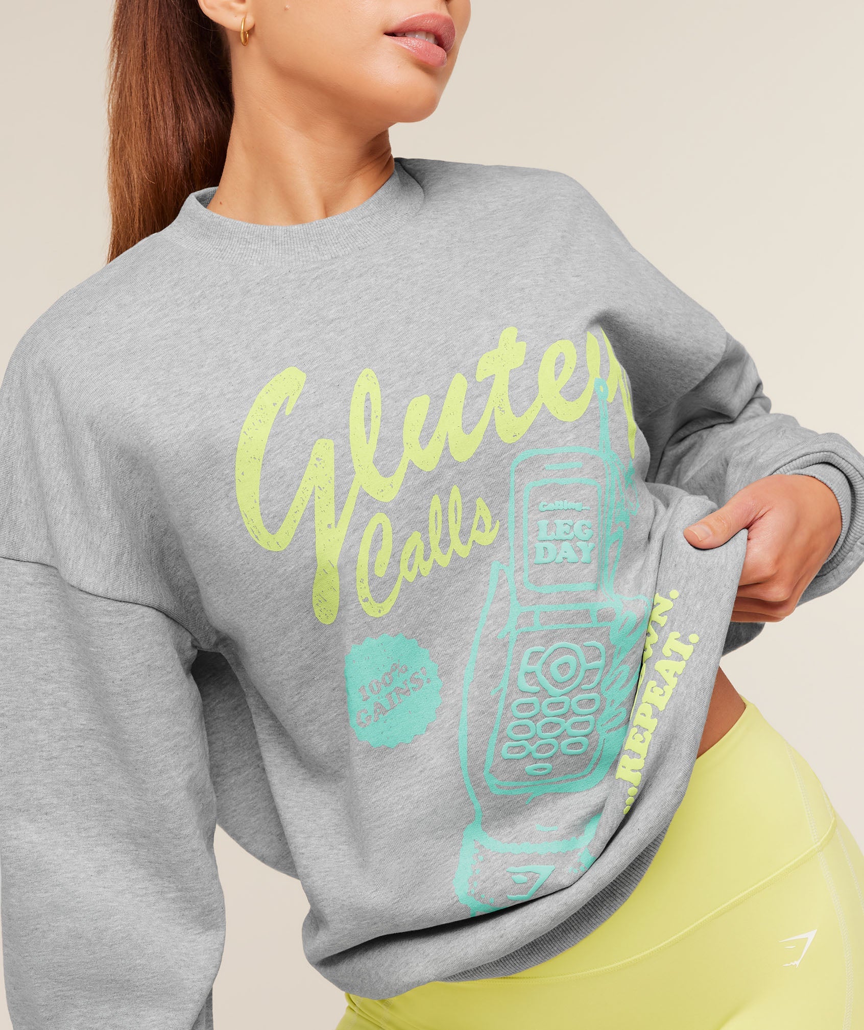 Women's Gymshark Glutey Calls Graphic Sweatshirt Light Grey Core Marl
