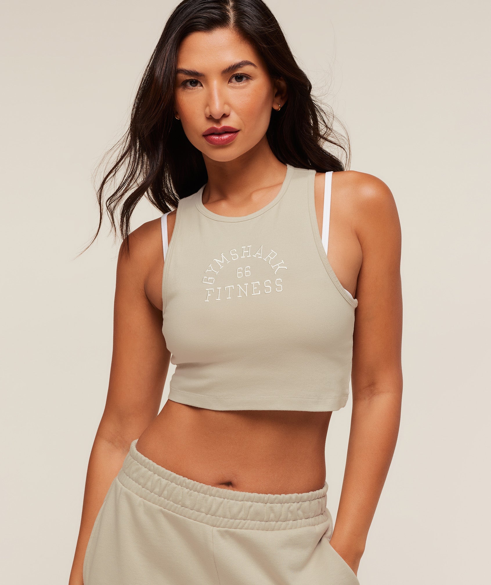 Women's Gymshark Fitness Embroidered Graphic Tank Pebble Grey