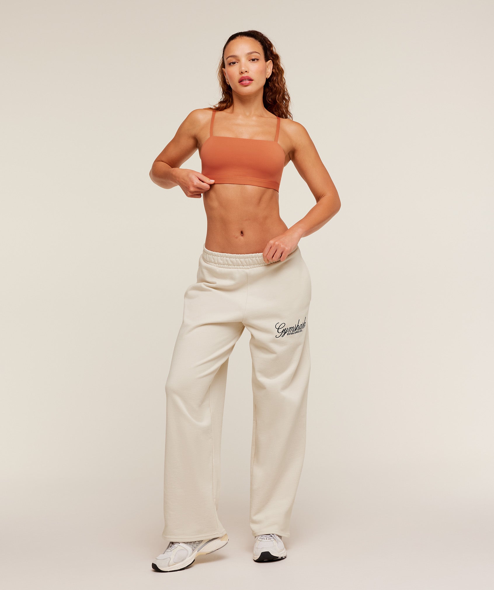 Women's Gymshark Juicy Peach Wide Leg Joggers Oat White