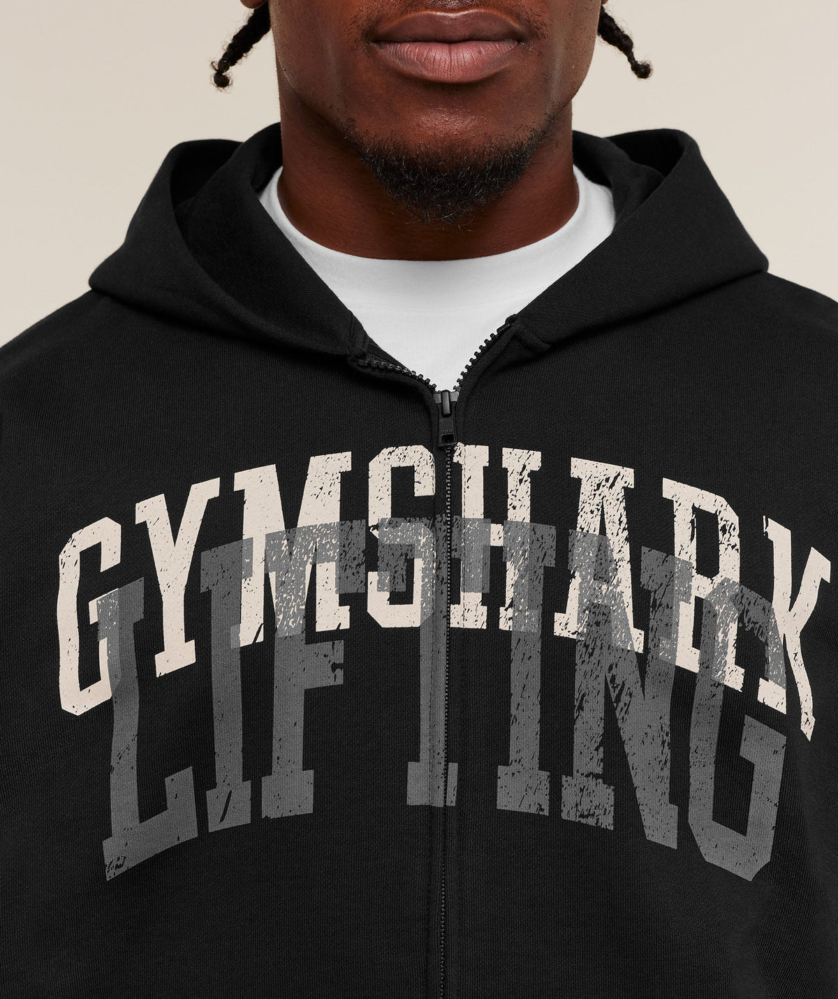 Gymshark Layered Graphic Zip Up Hoodie Black