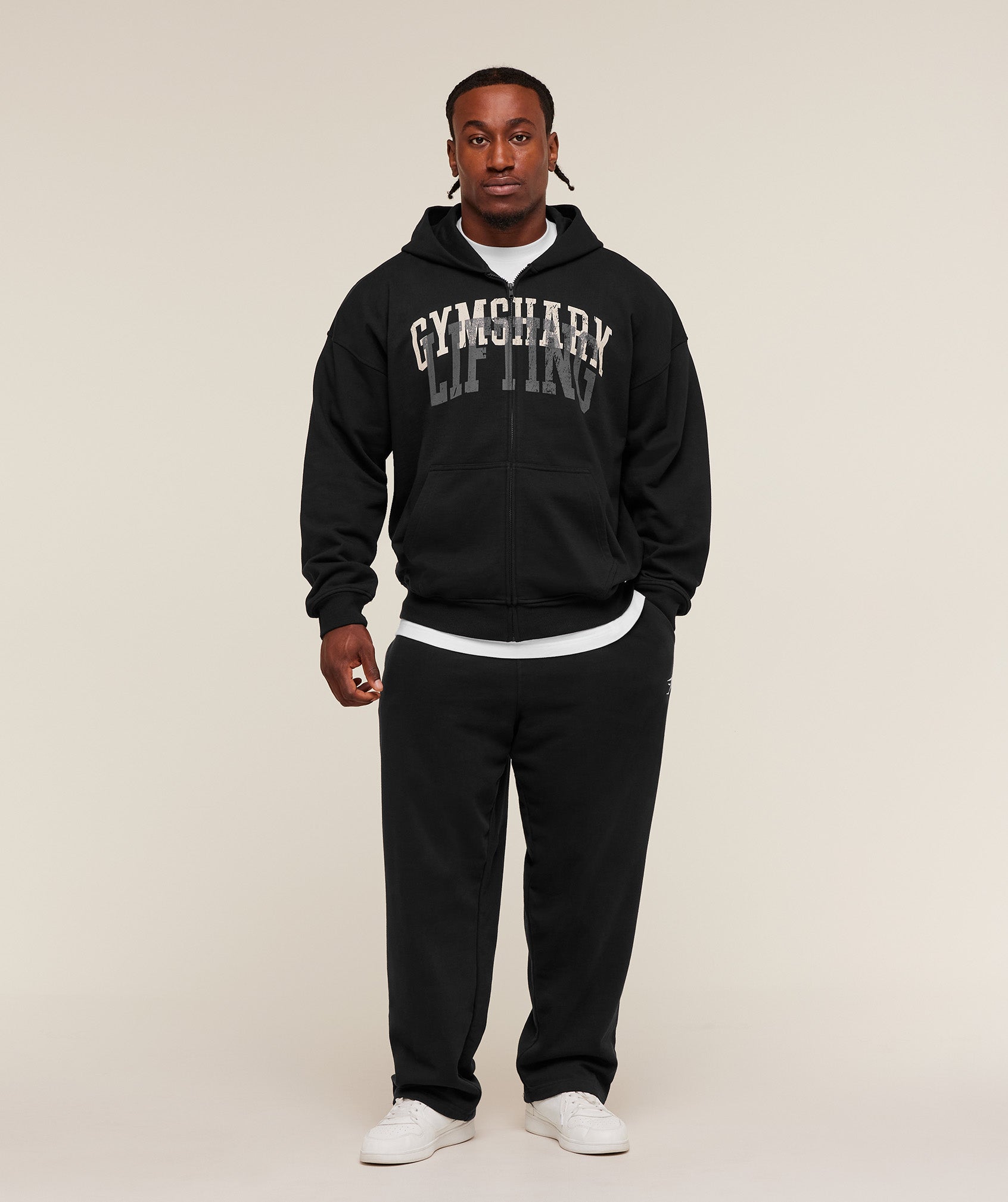 Gymshark Layered Graphic Zip Up Hoodie Black