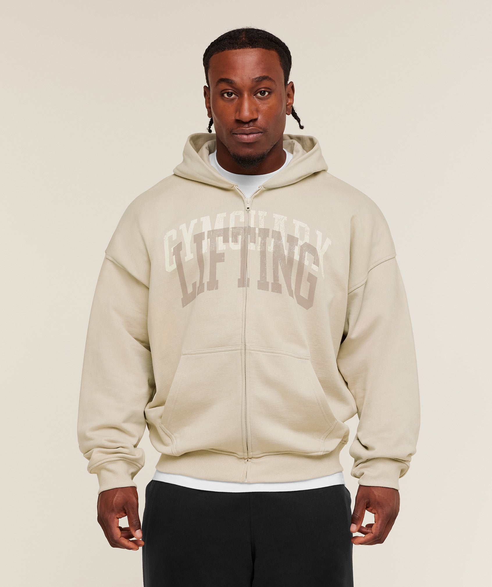 Gymshark Layered Graphic Zip Up Hoodie Pebble Grey