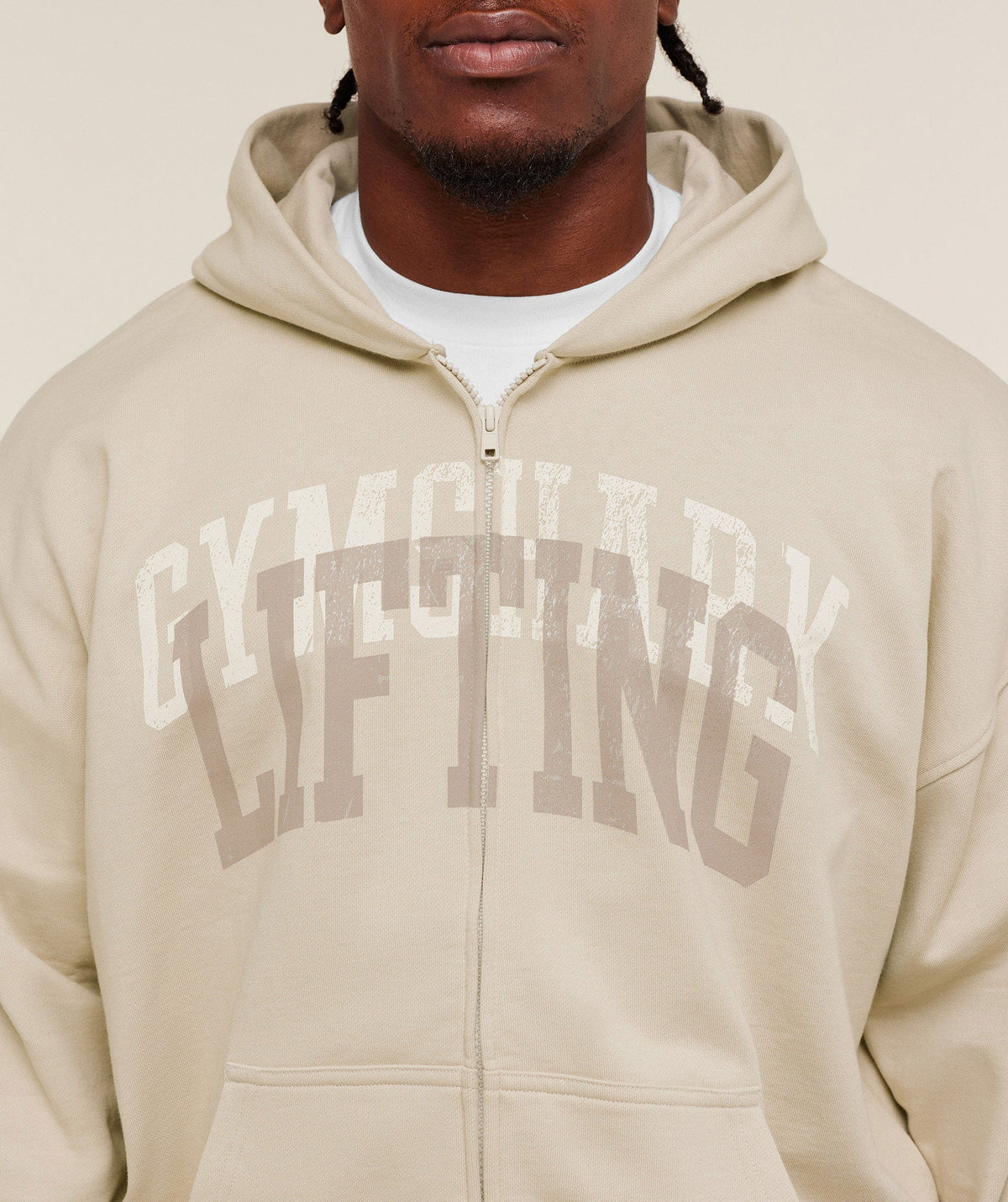 Gymshark Layered Graphic Zip Up Hoodie Pebble Grey