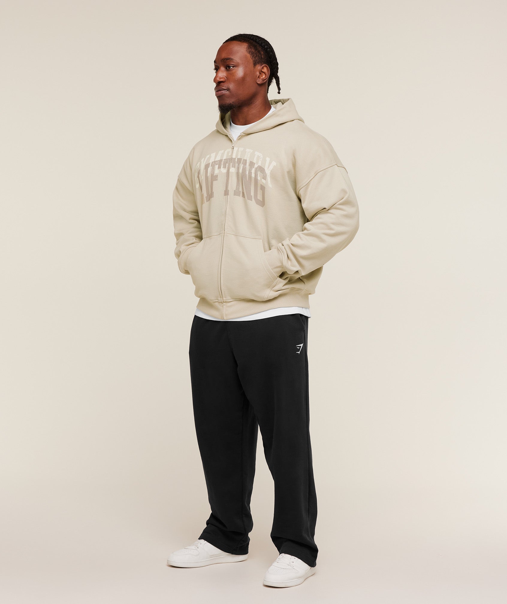 Gymshark Layered Graphic Zip Up Hoodie Pebble Grey