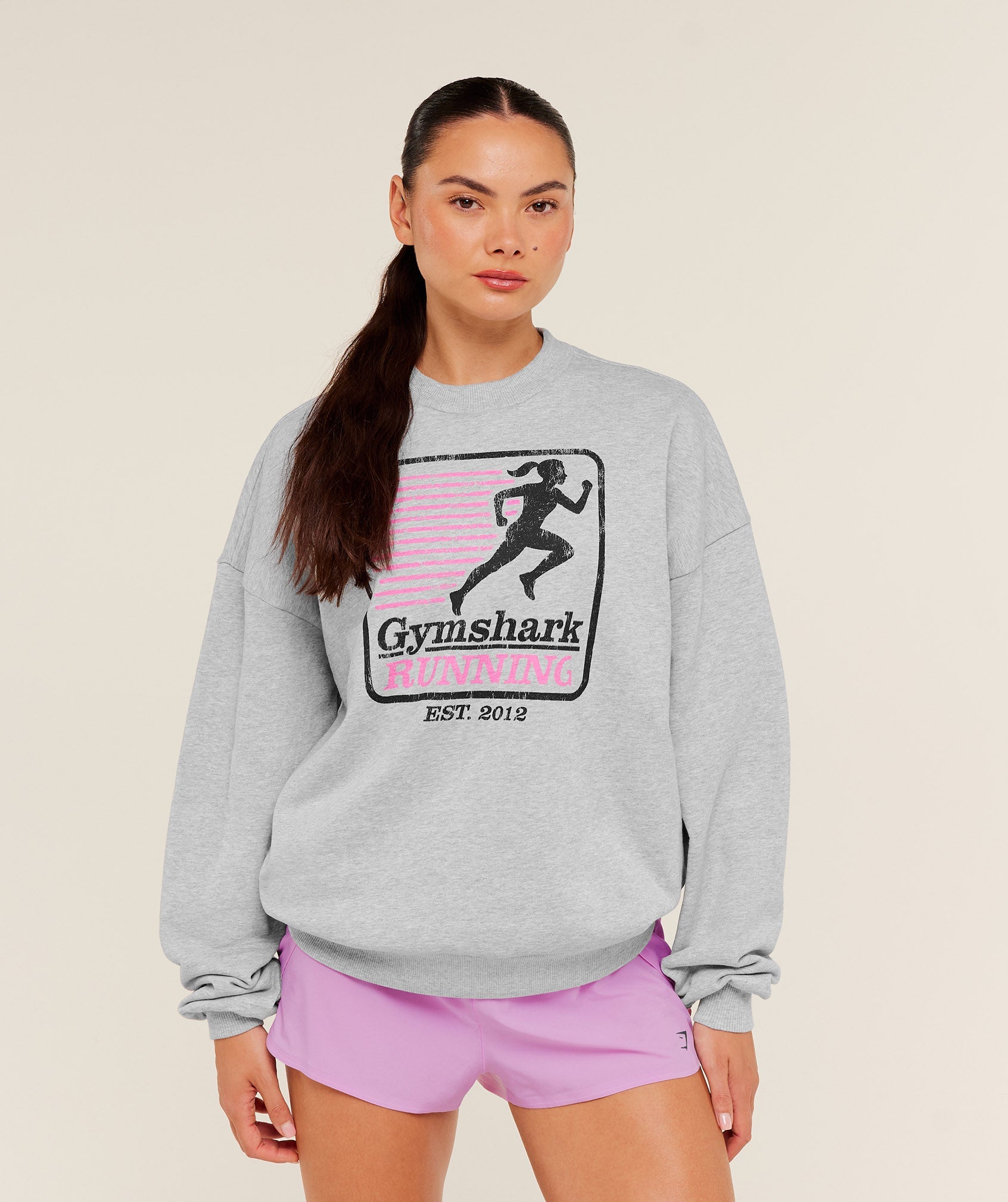 Women's Gymshark Run Club Graphic Sweatshirt Light Grey Core Marl