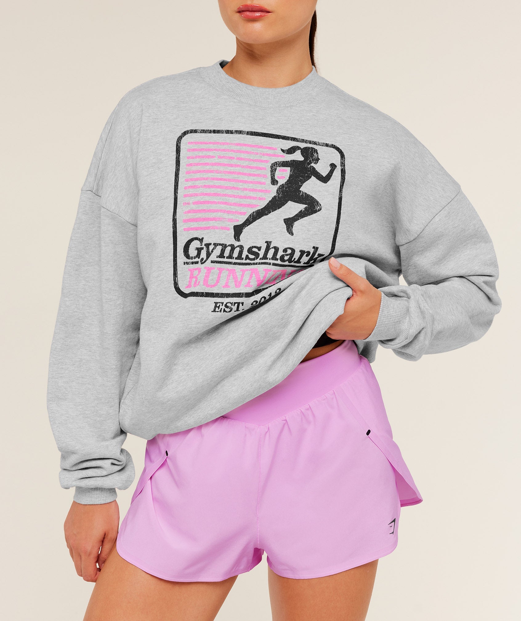 Women's Gymshark Run Club Graphic Sweatshirt Light Grey Core Marl
