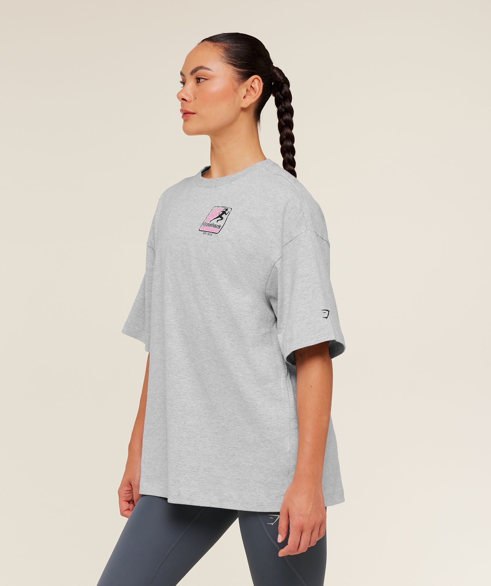 Women's Gymshark Run Club Graphic Short Sleeve T-Shirt Light Grey Core Marl