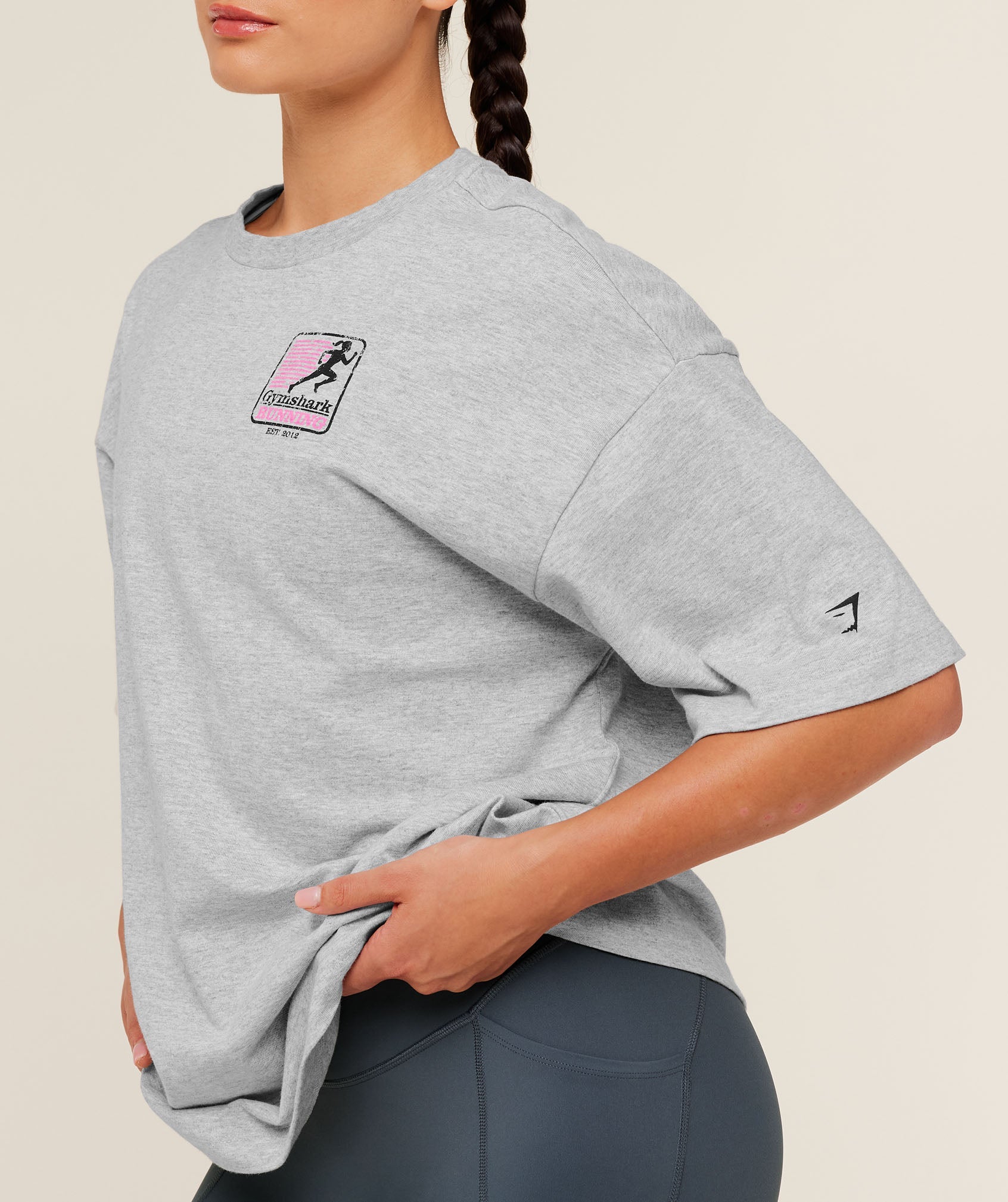 Women's Gymshark Run Club Graphic Short Sleeve T-Shirt Light Grey Core Marl