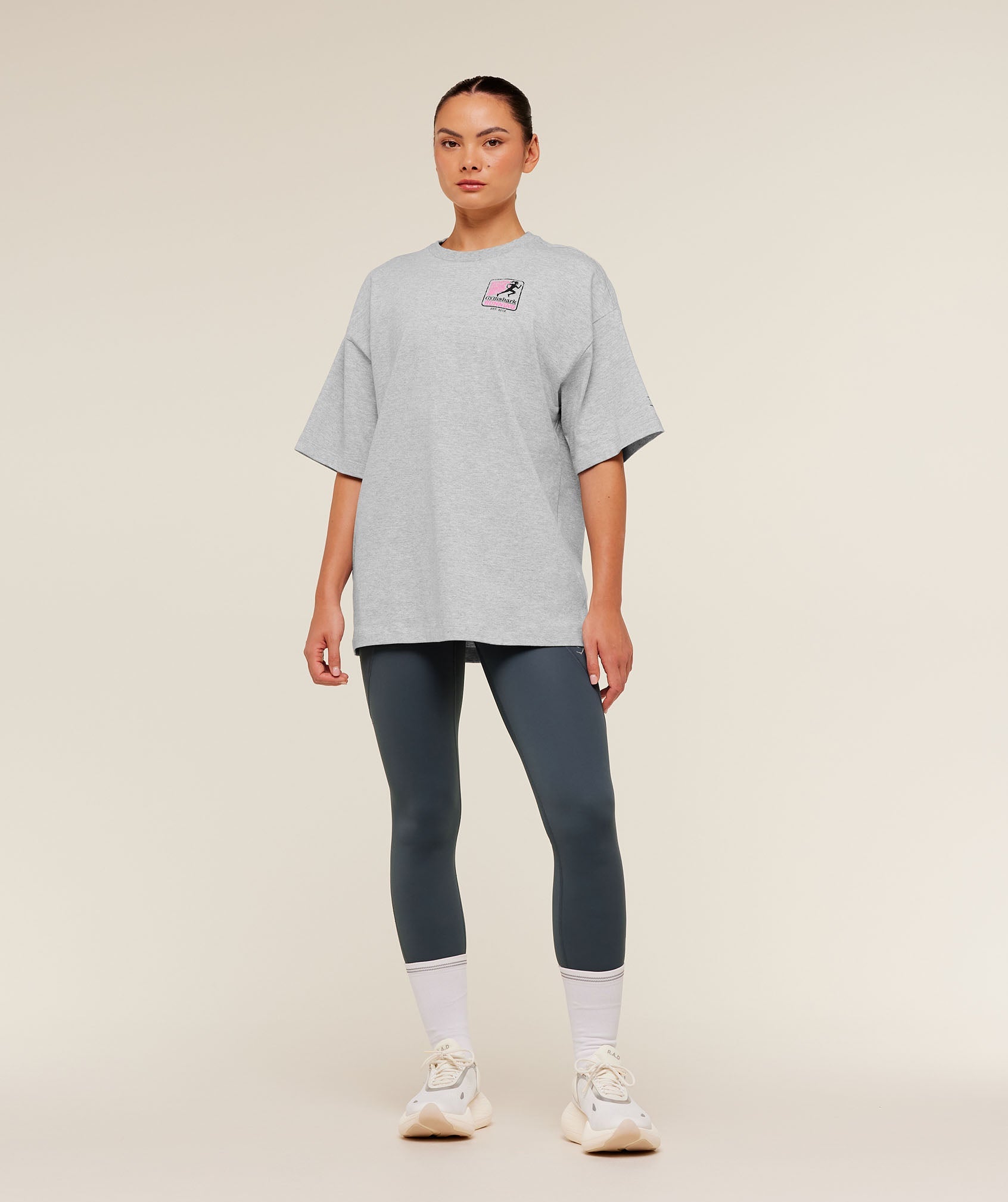 Women's Gymshark Run Club Graphic Short Sleeve T-Shirt Light Grey Core Marl