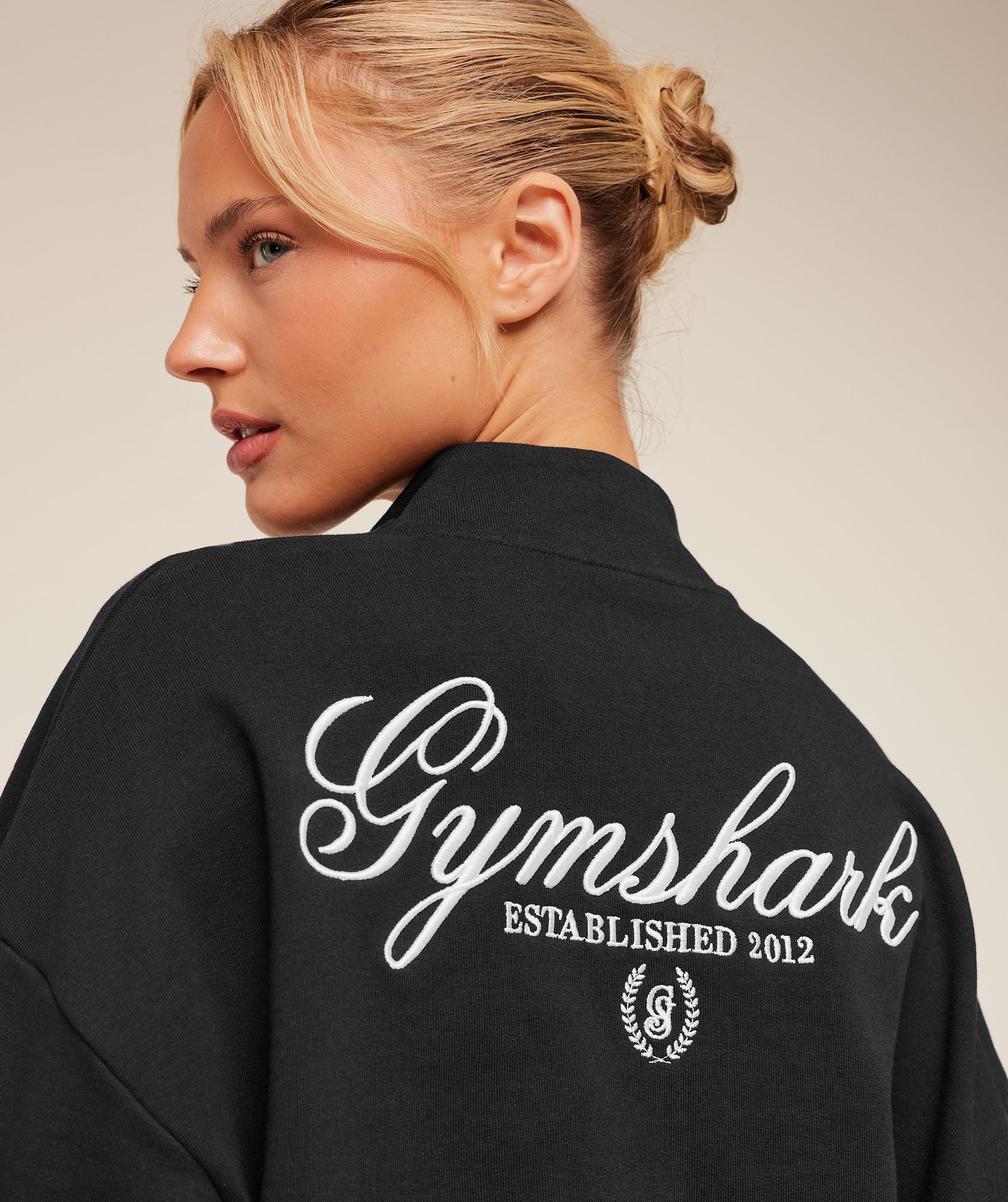 Women's Gymshark Script Embroidery Oversized Zip Through Black