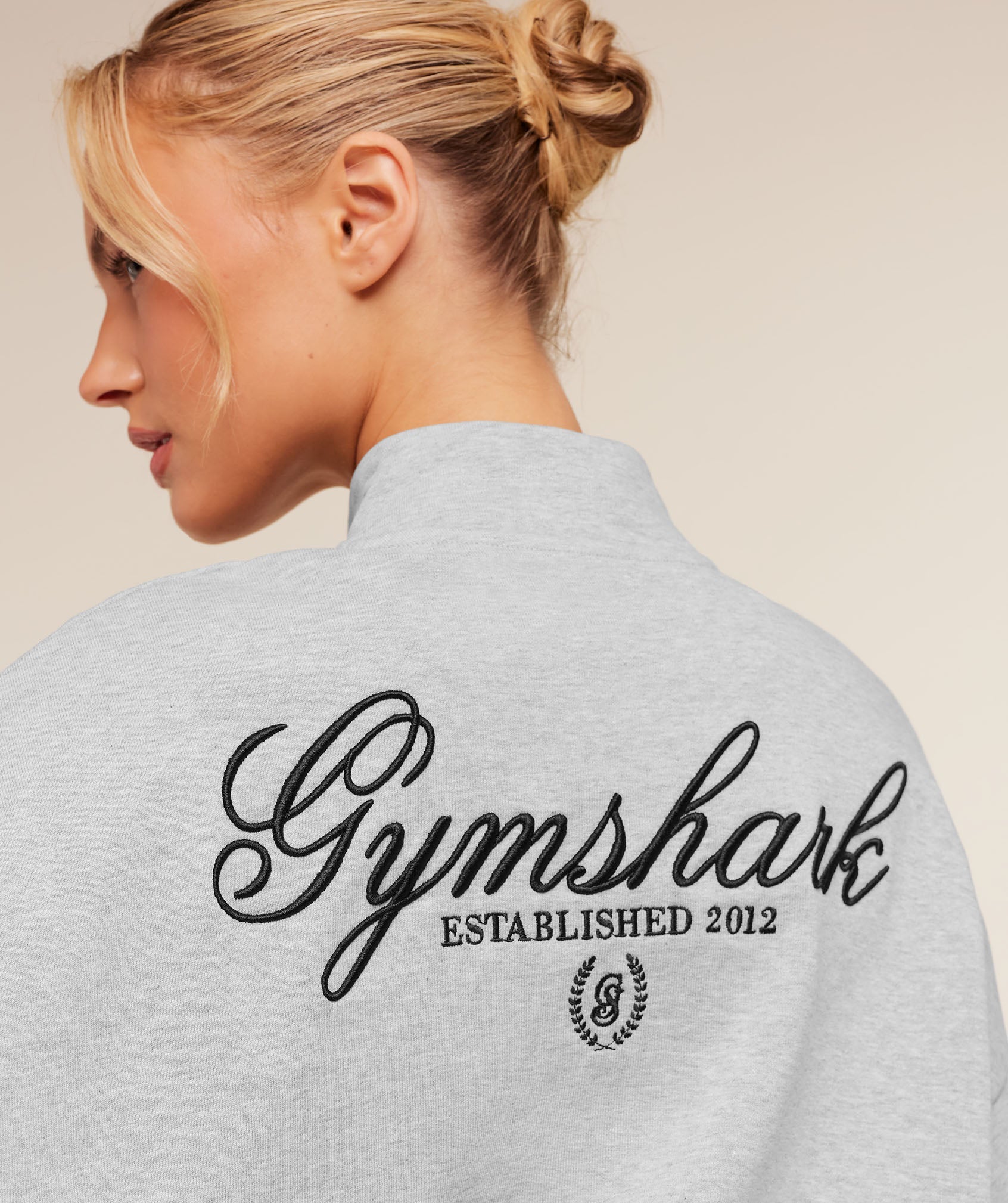 Women's Gymshark Script Embroidery Oversized Zip Through Light Grey Core Marl