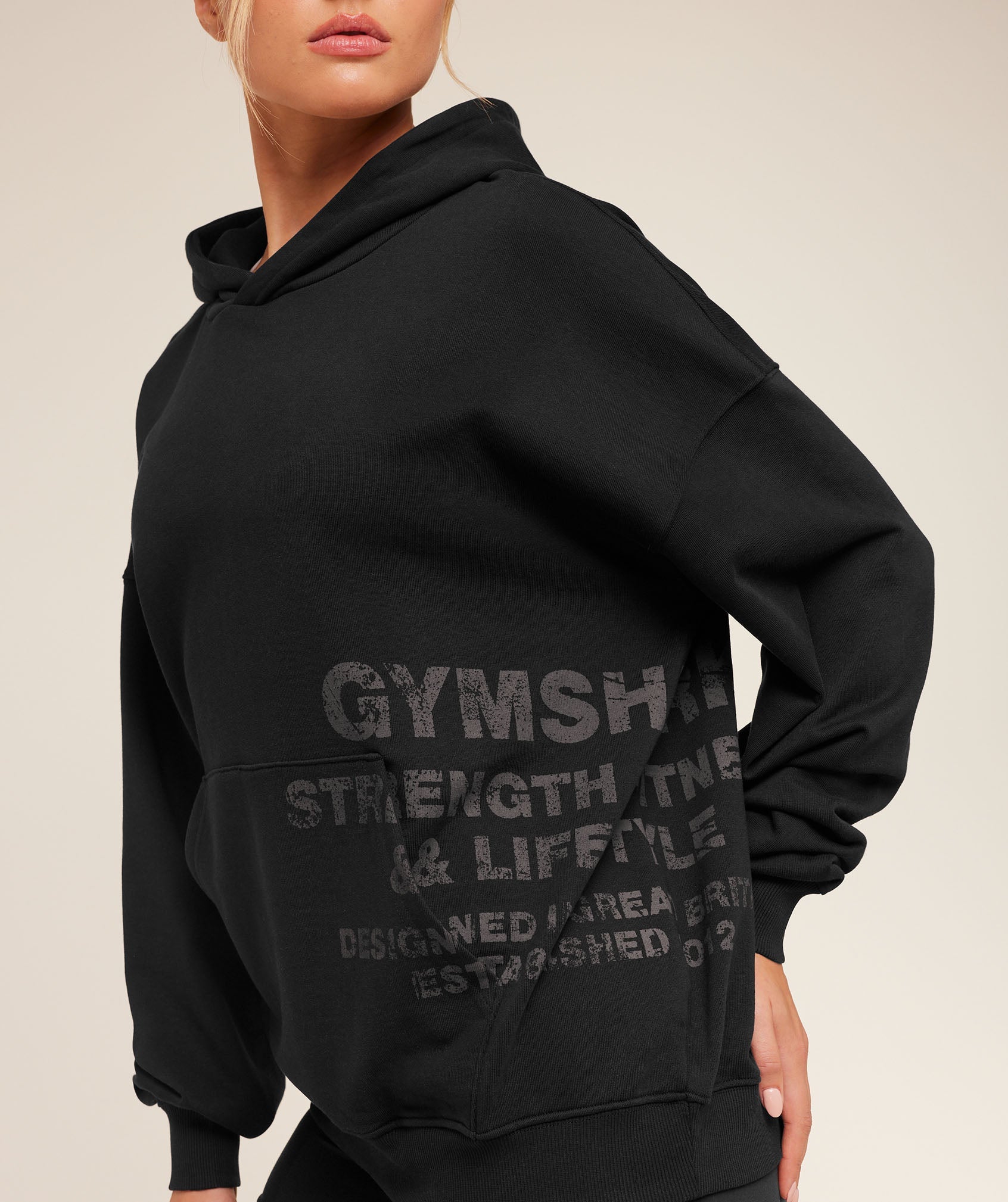 Women's Gymshark Stacked Graphic Hoodie Black