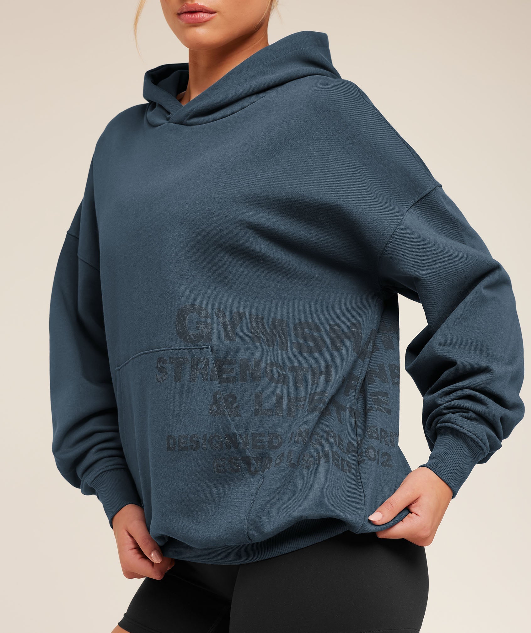 Women's Gymshark Stacked Graphic Hoodie Stealth Blue
