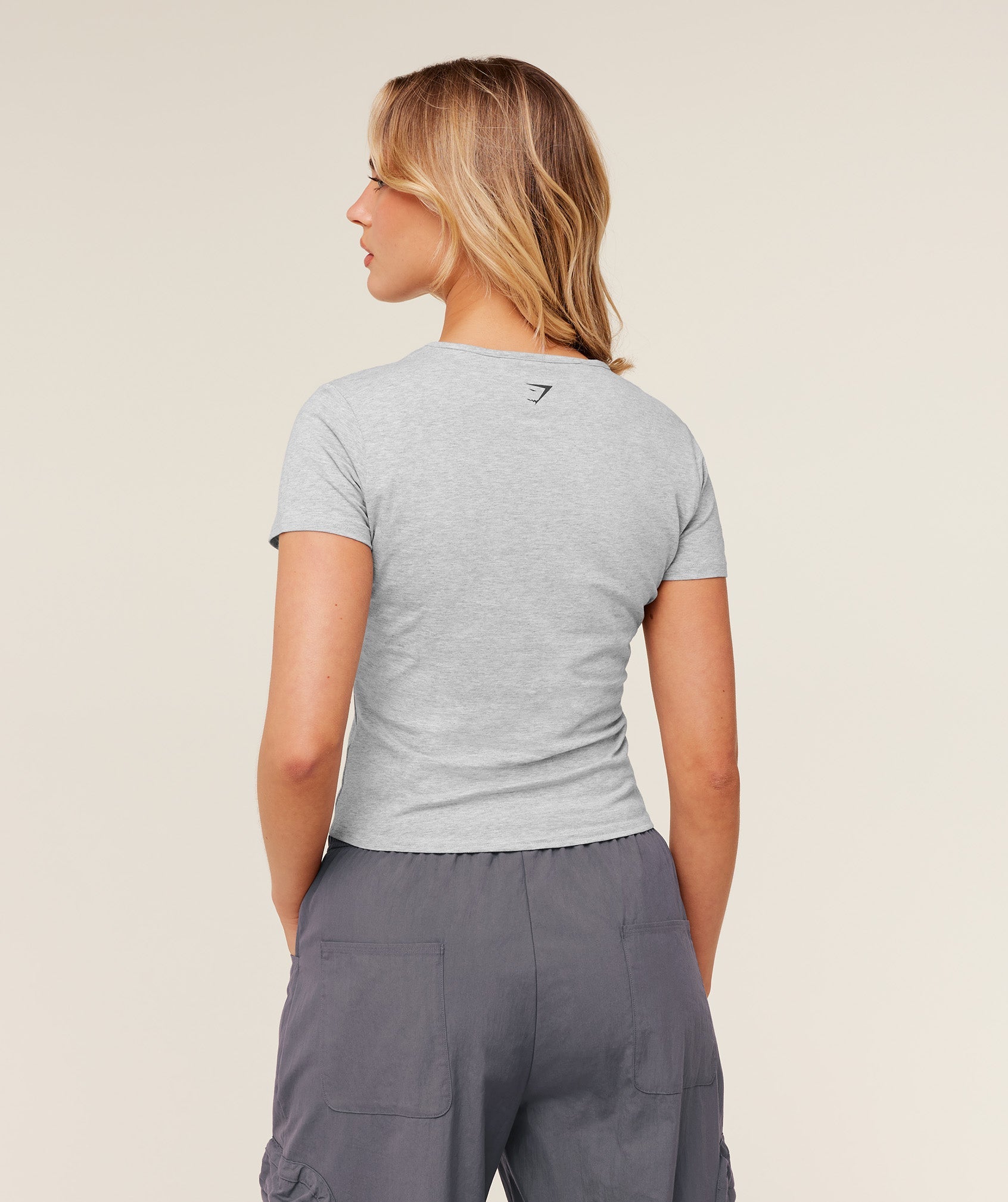 Women's Gymshark Worn Crest Graphic Baby Tee Light Grey Core Marl