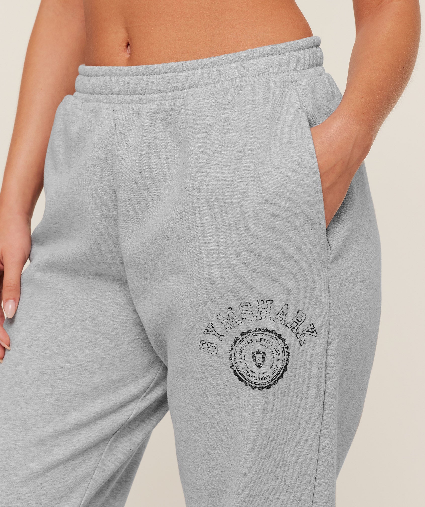 Women's Gymshark Worn Crest Graphic Joggers Light Grey Core Marl