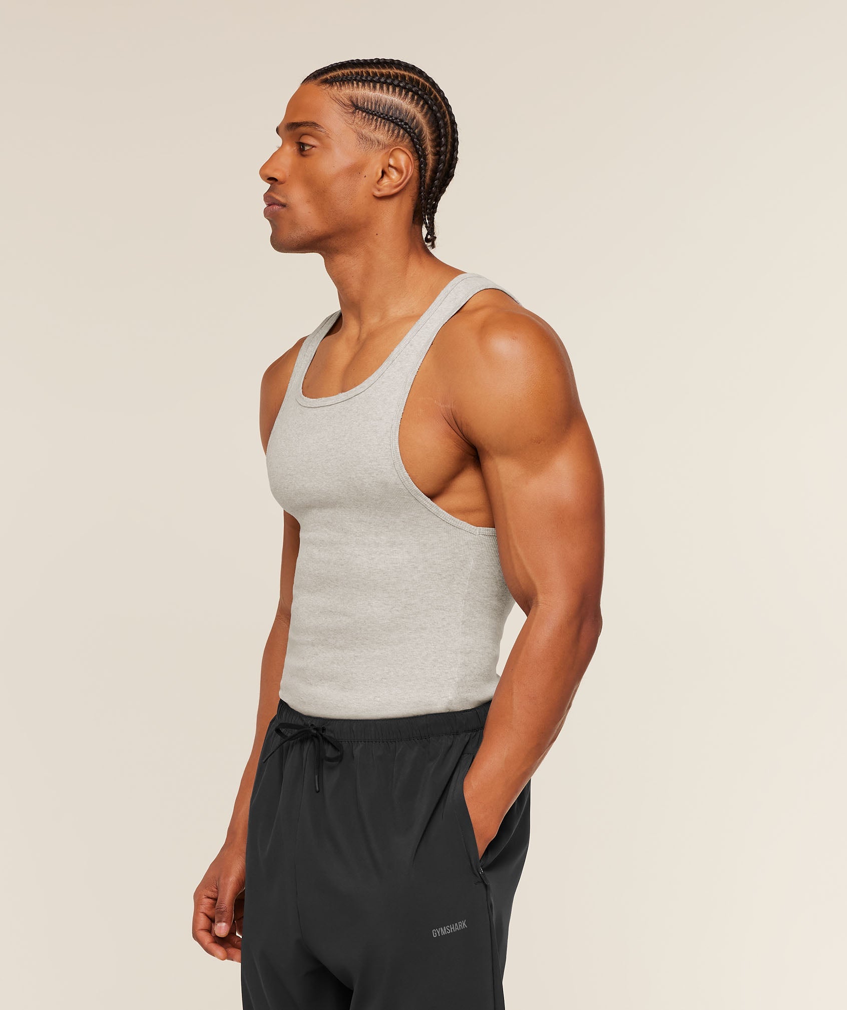 Gymshark Gymshark X Cbum Ribbed Tank Bros Stone Grey Marl