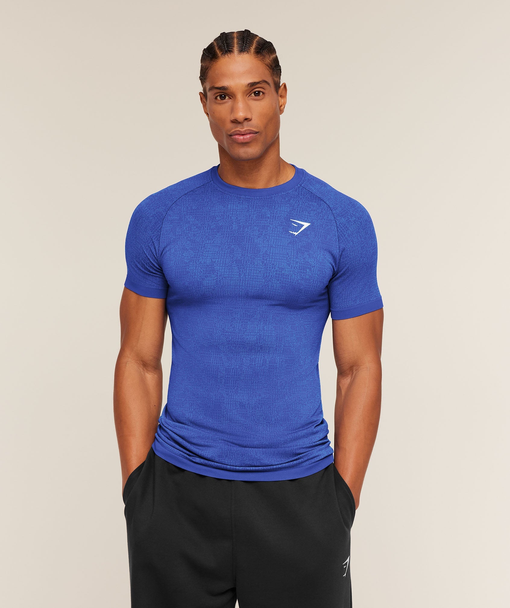Gymshark Geo Seamless Grid T-Shirt Force Blue