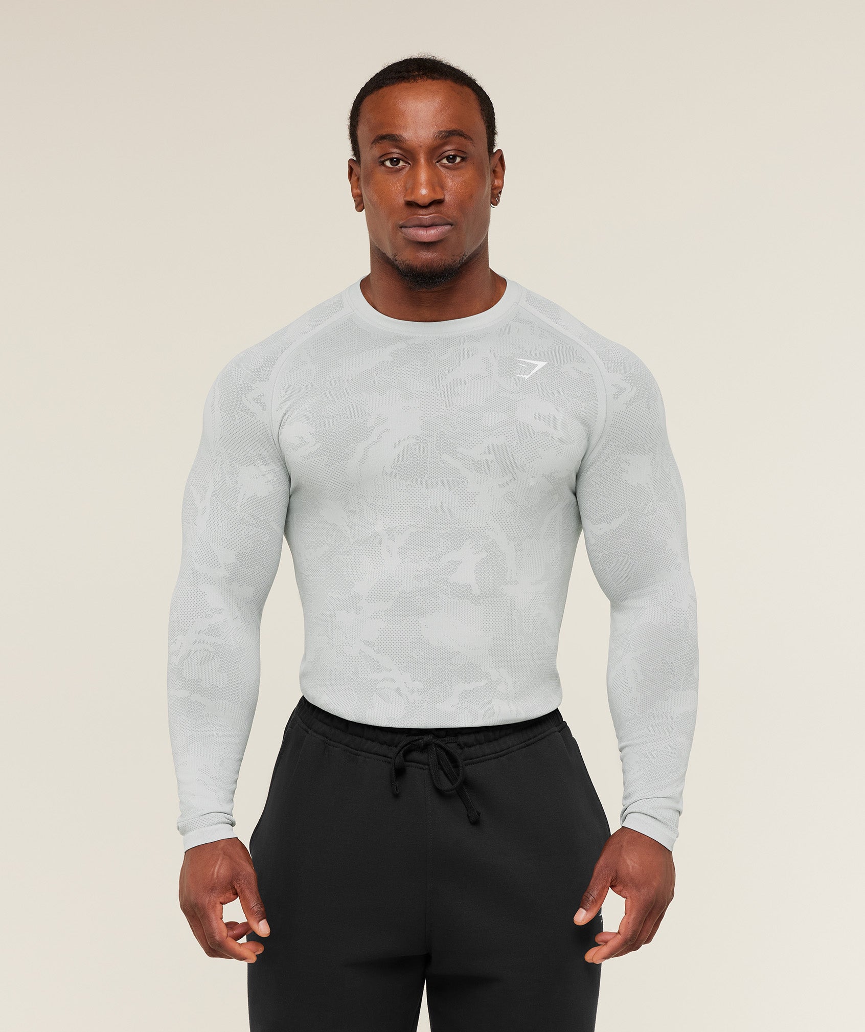 Gymshark Geo Seamless Long Sleeve T-Shirt Light Grey