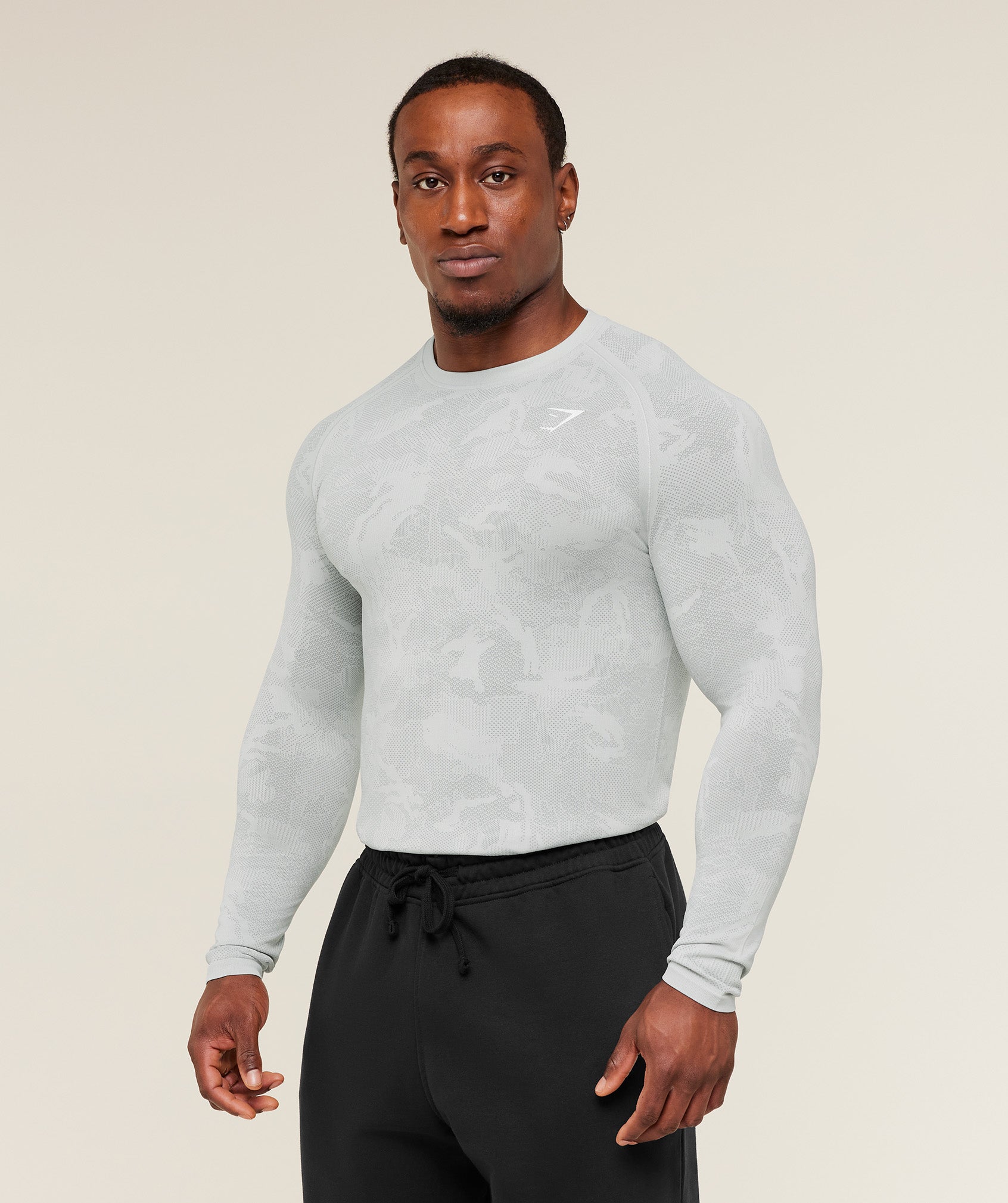 Gymshark Geo Seamless Long Sleeve T-Shirt Light Grey