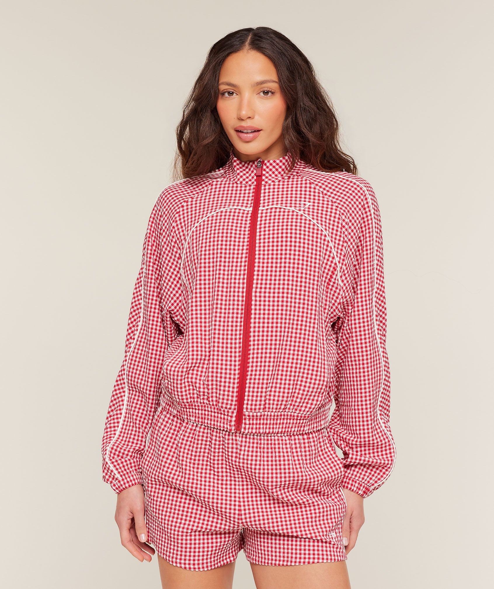 Women's Gymshark Gingham Track Jacket Carmine Red