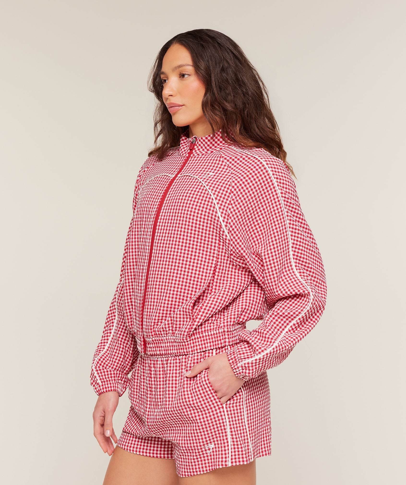 Women's Gymshark Gingham Track Jacket Carmine Red
