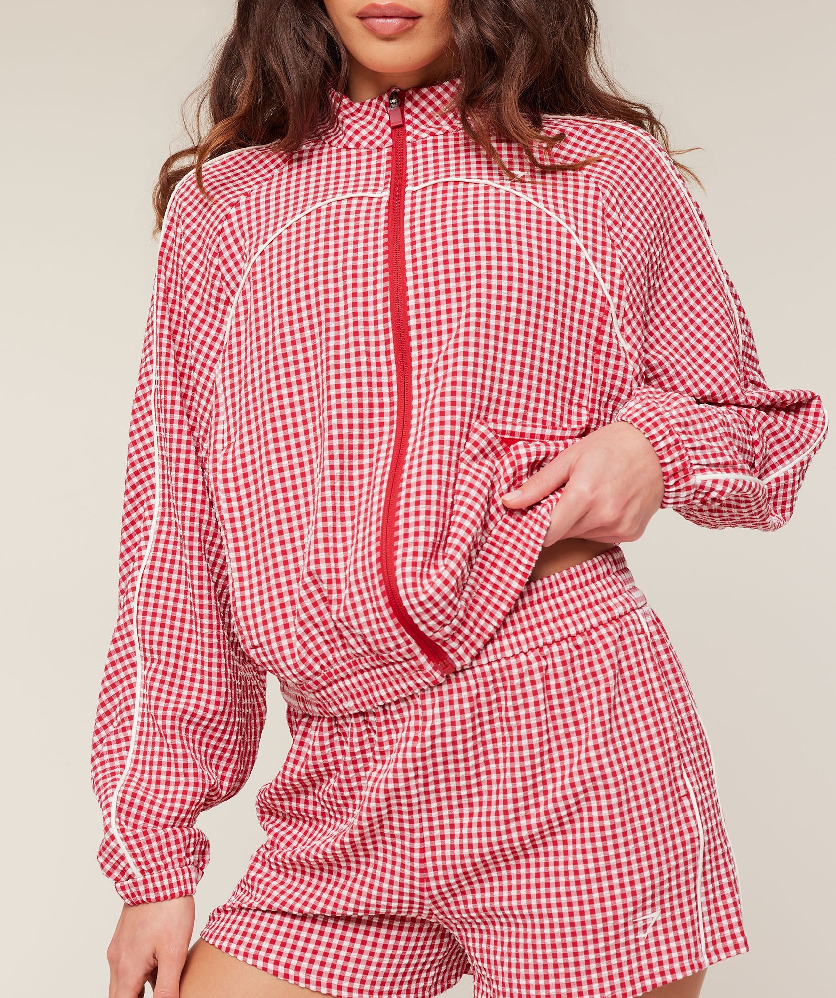Women's Gymshark Gingham Track Jacket Carmine Red