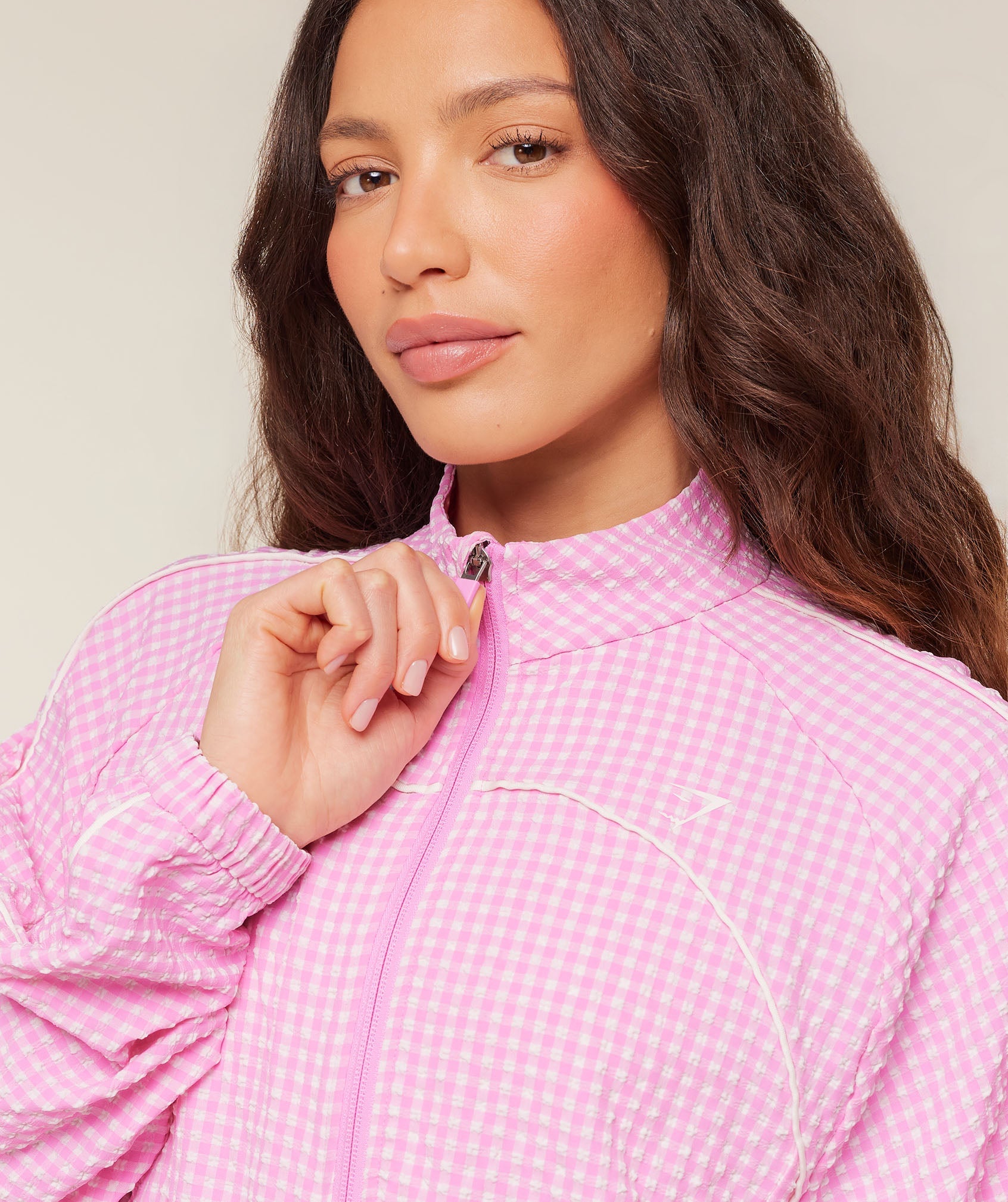 Women's Gymshark Gingham Track Jacket Focus Pink