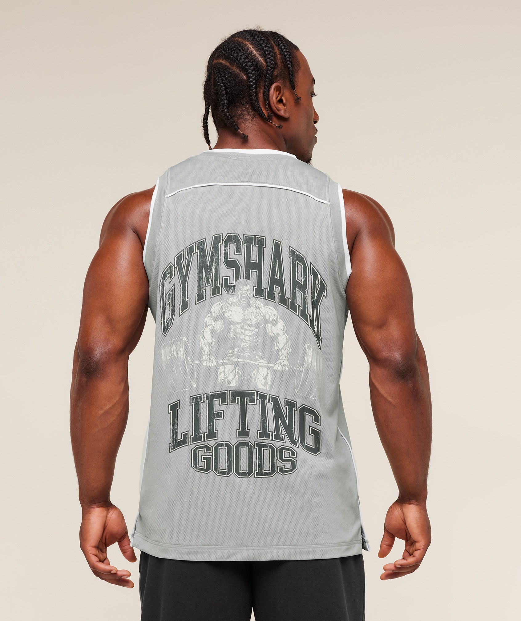 Gymshark Graphic Basketball Mesh Tank Silver Grey