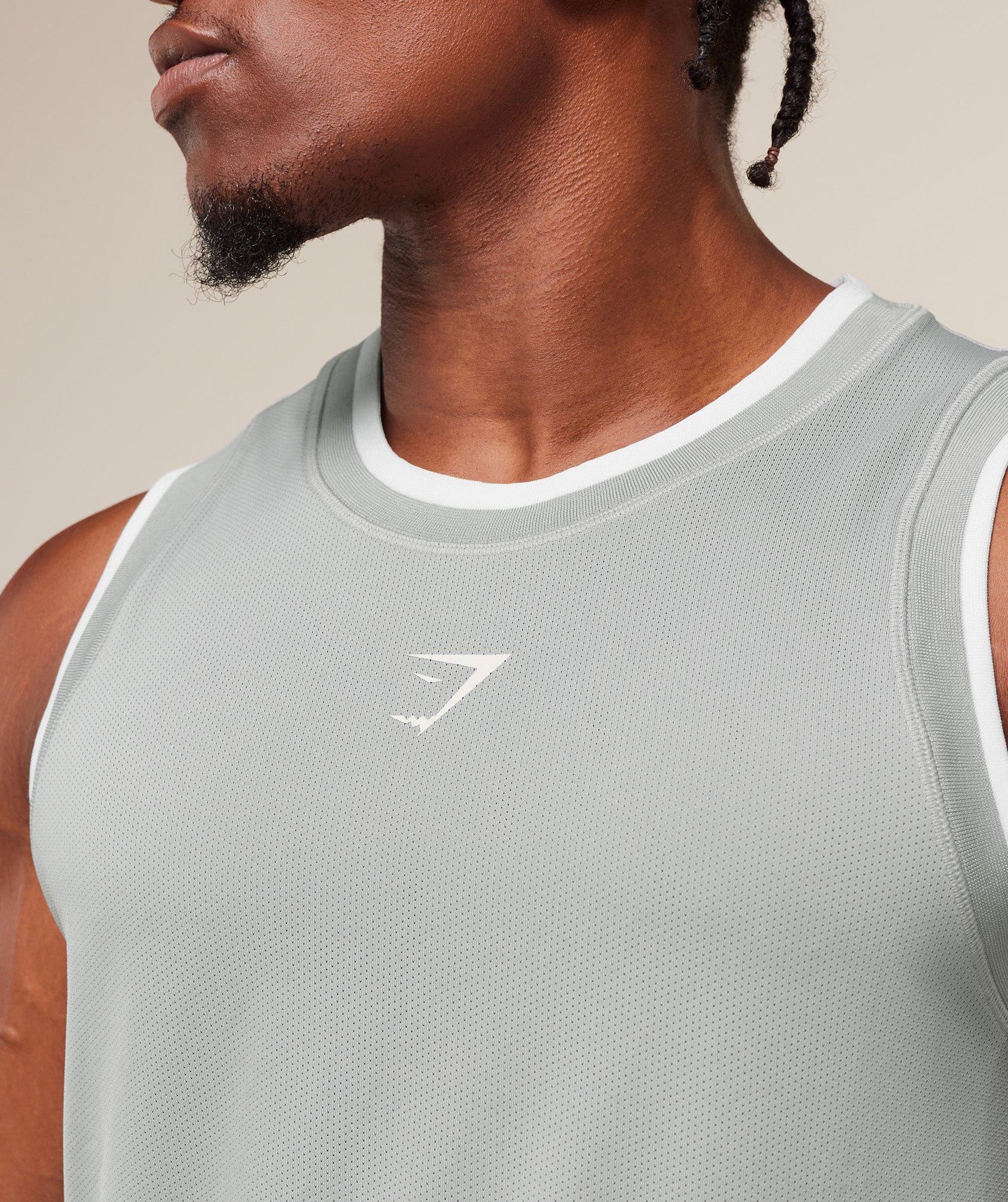 Gymshark Graphic Basketball Mesh Tank Silver Grey