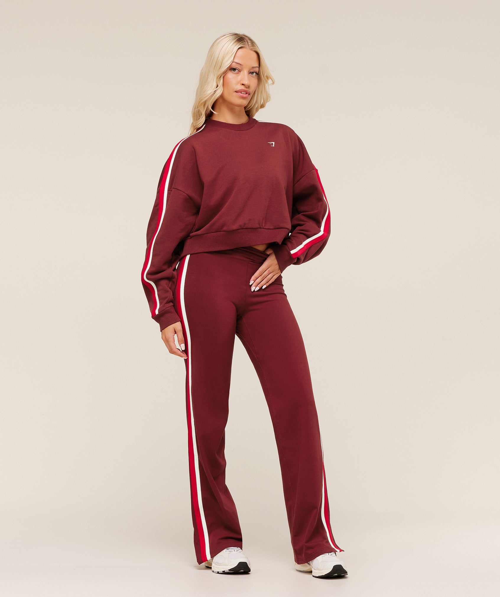 Women's Gymshark Piping Wide Leg Pants Sets Red