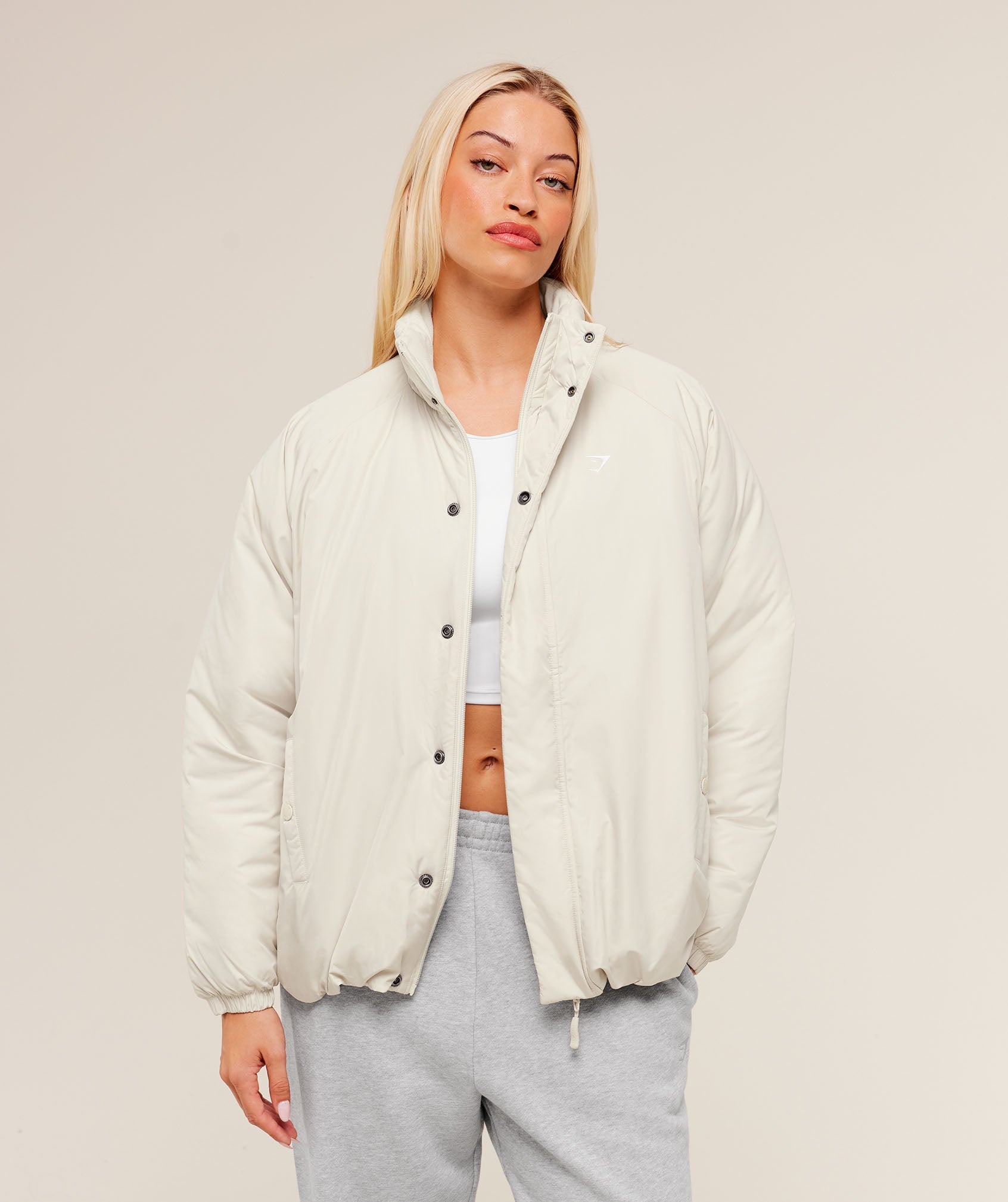 Women's Gymshark Oversized Puffer Jacket Oat White