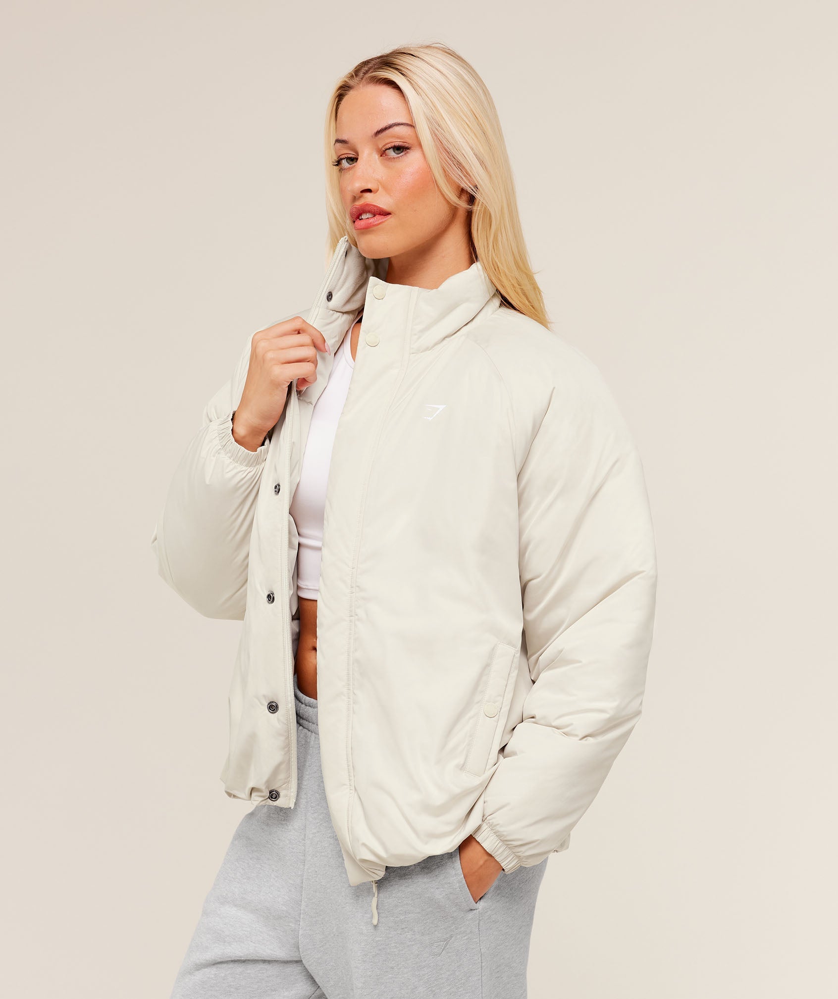 Women's Gymshark Oversized Puffer Jacket Oat White