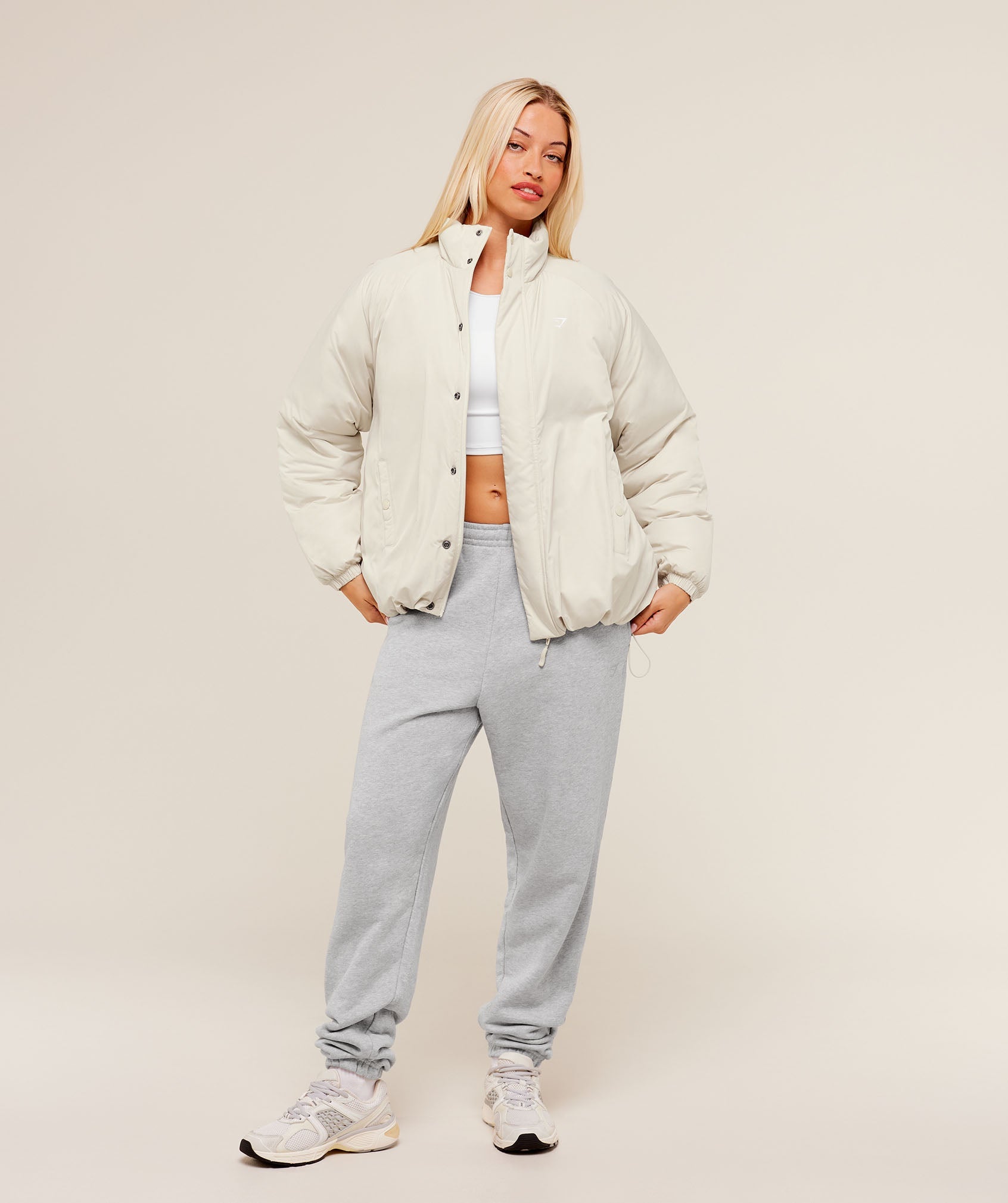 Women's Gymshark Oversized Puffer Jacket Oat White