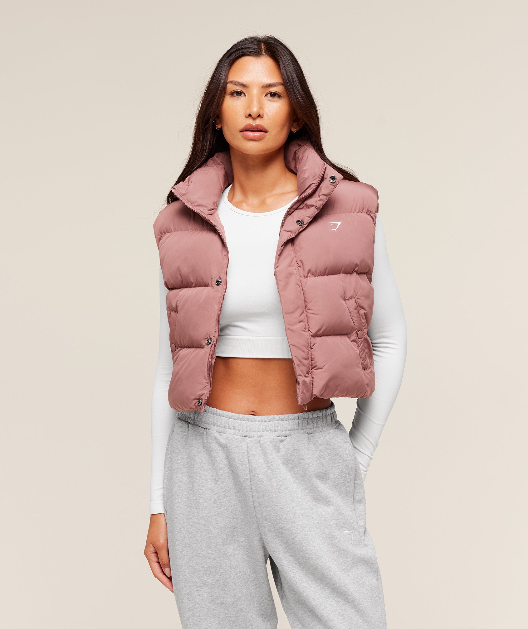 Women's Gymshark Puffer Vest Brick Brown