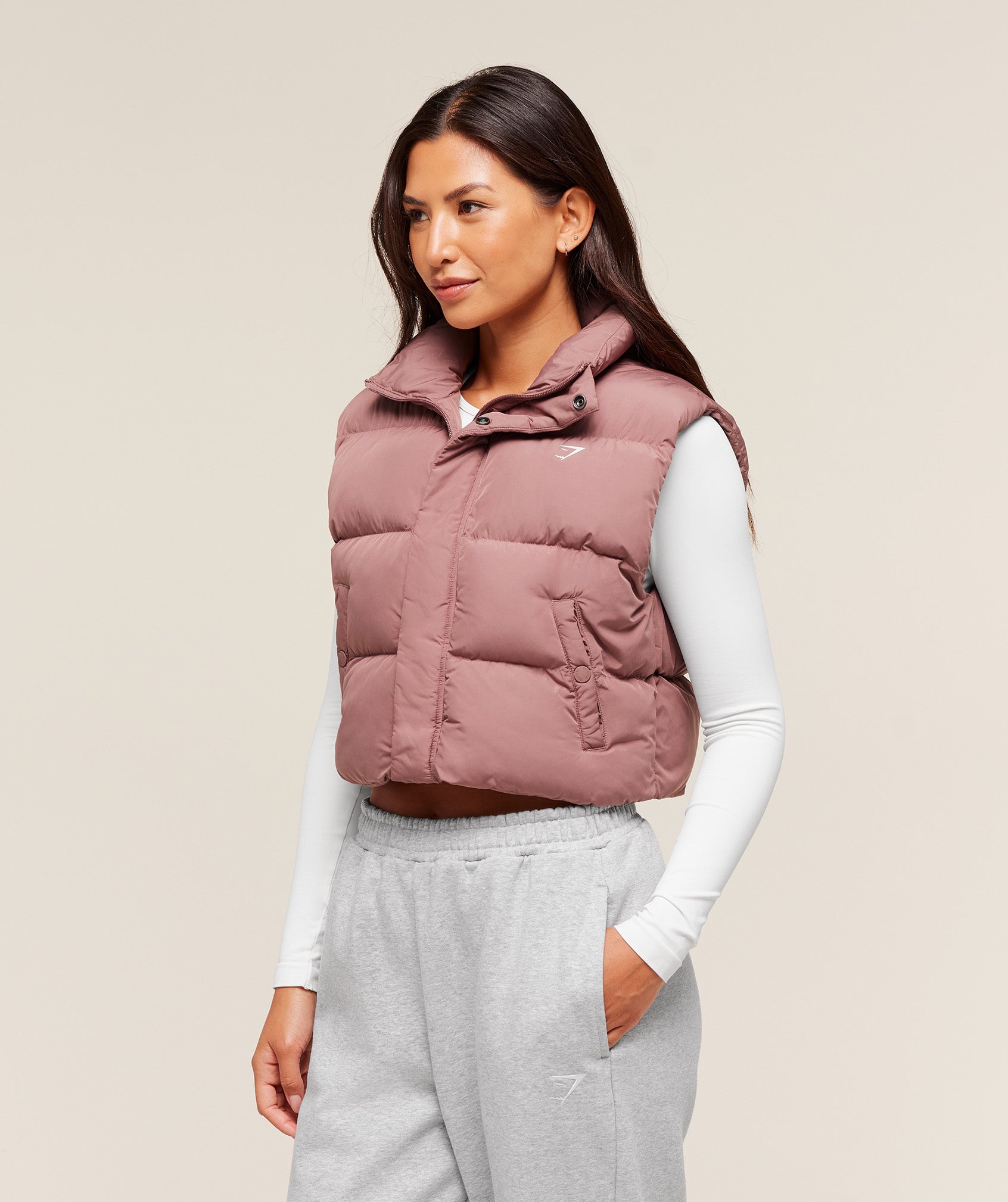 Women's Gymshark Puffer Vest Brick Brown