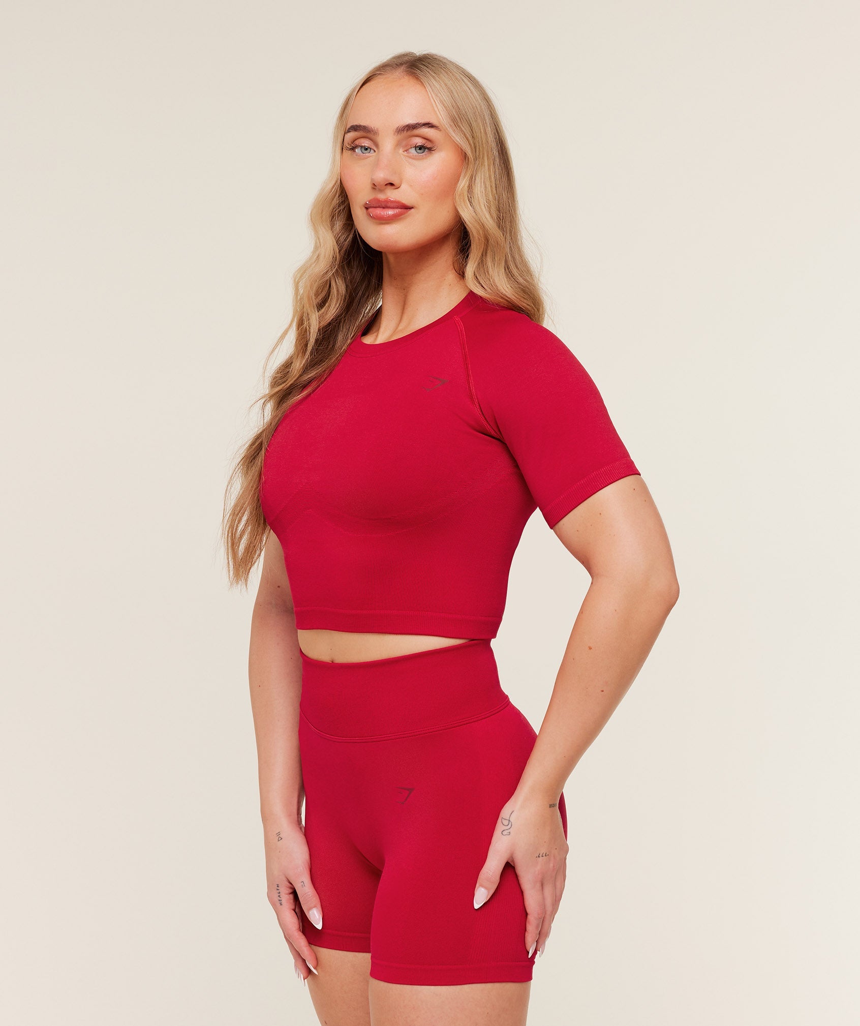Women's Gymshark Lift Seamless Short Sleeve Top Carmine Red