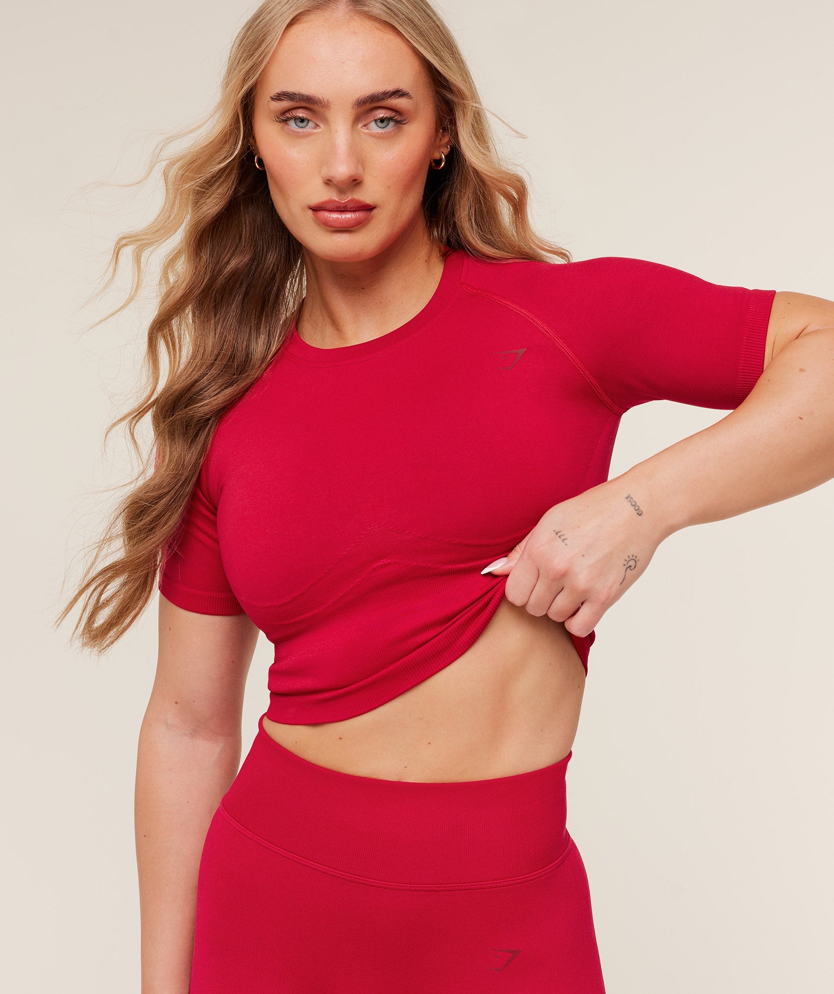 Women's Gymshark Lift Seamless Short Sleeve Top Carmine Red