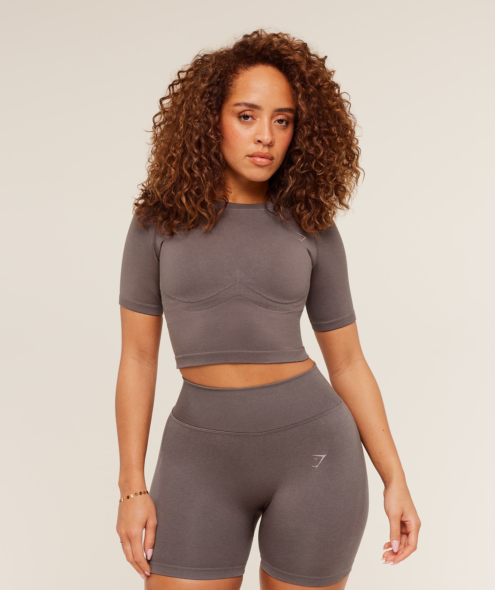 Women's Gymshark Lift Seamless Short Sleeve Top Cool Brown