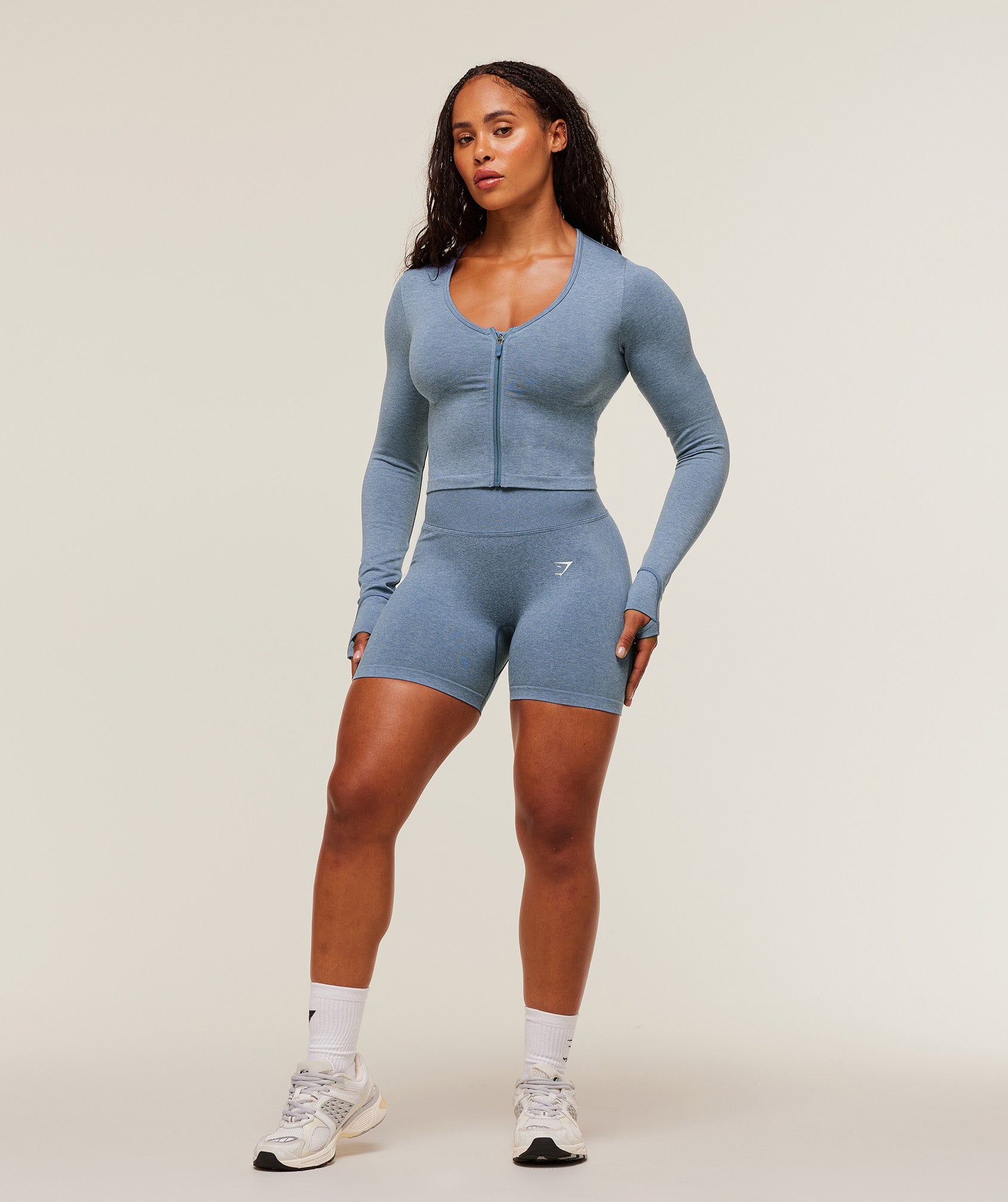 Women's Gymshark Lift Seamless Zip Up Jacket Worn Blue